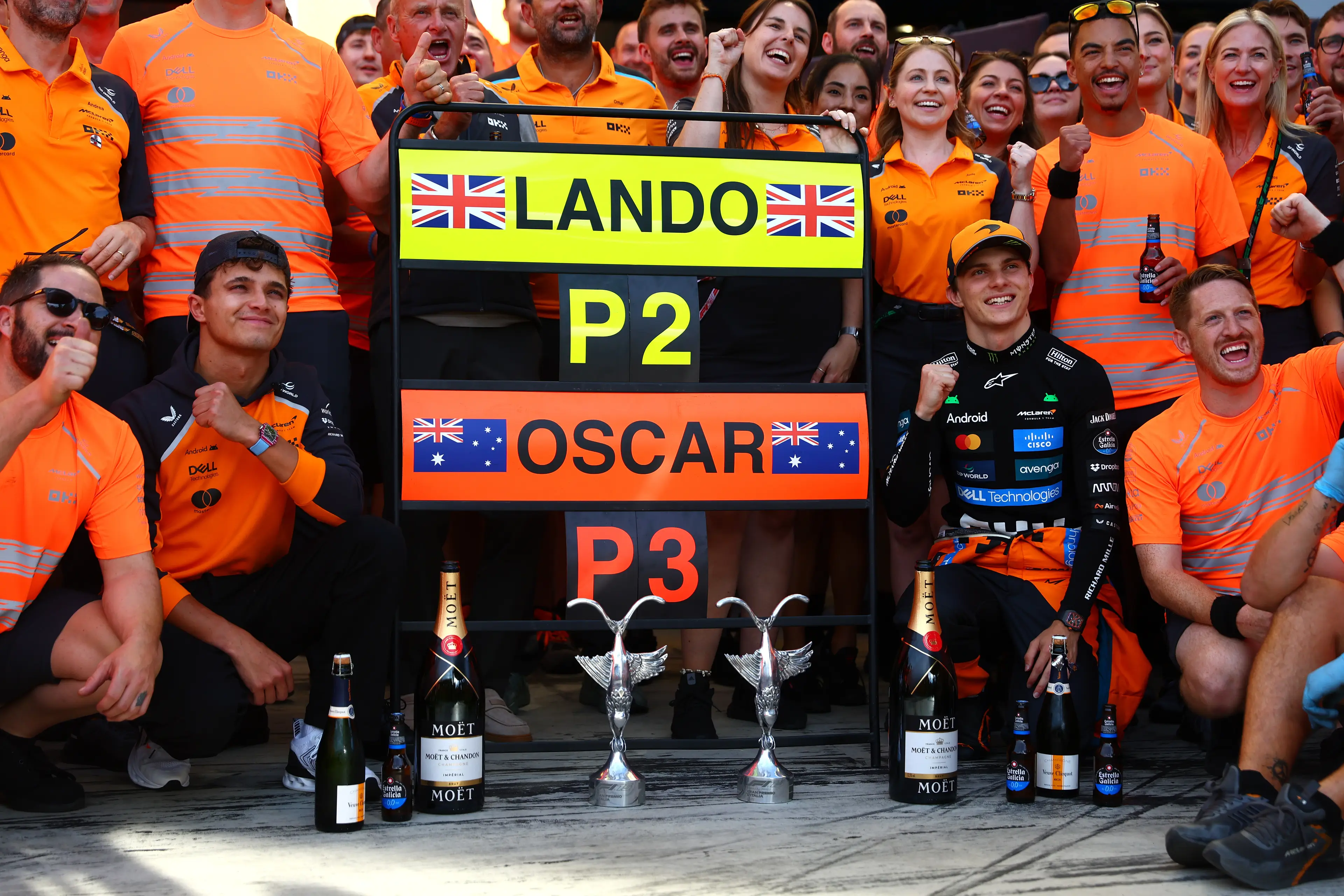 The McLaren team celebrating their 2025 Italian Grand Prix result (credit: getty)