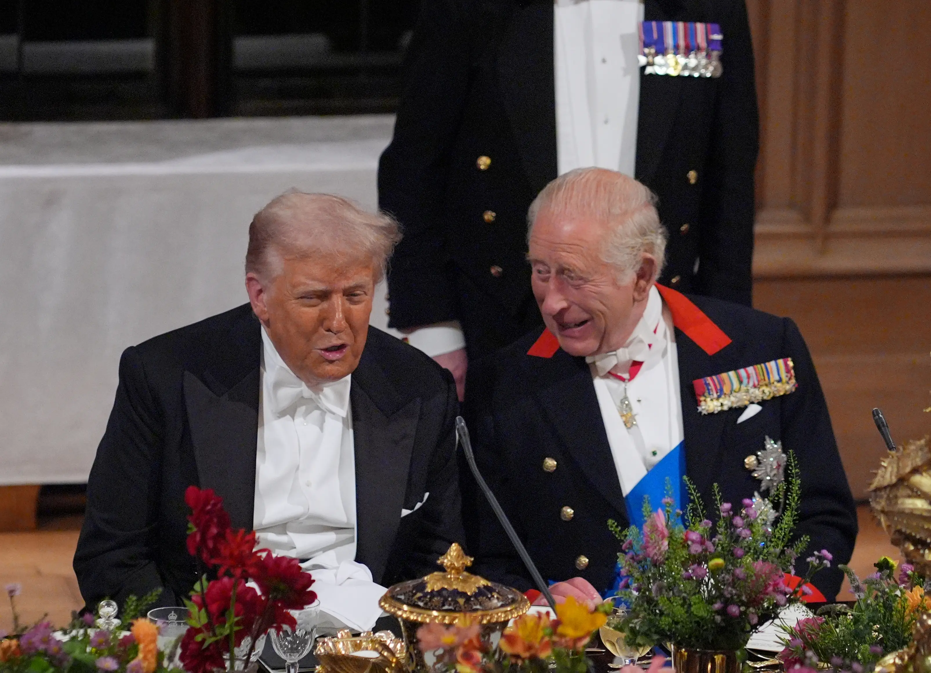 President Donald Trump at the State Banquet with King Charles. Image: Getty