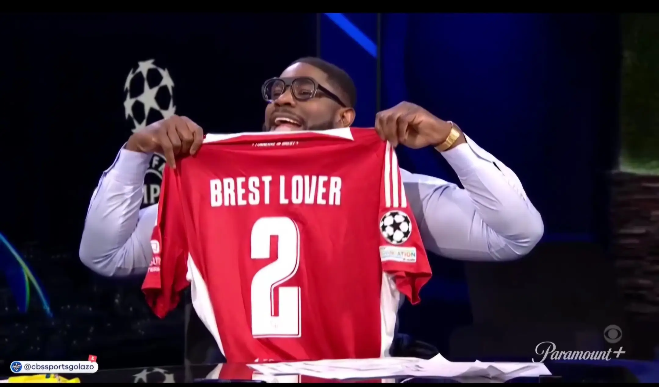 Micah Richards shows off his new Brest shirt. Image: Getty