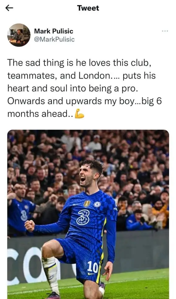 A screenshot of Mark Pulisic's tweet.
