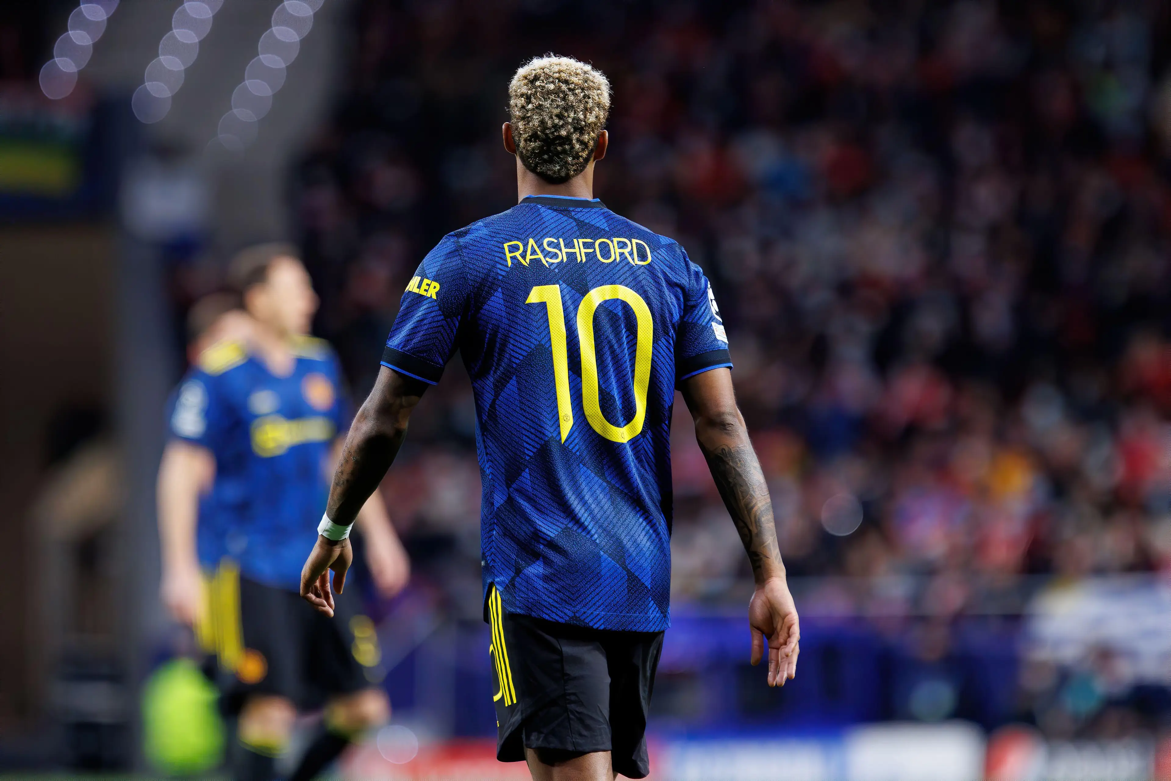 Marcus Rashford playing against Atletico Madrid at the Wanda Metropolitano Stadium |
