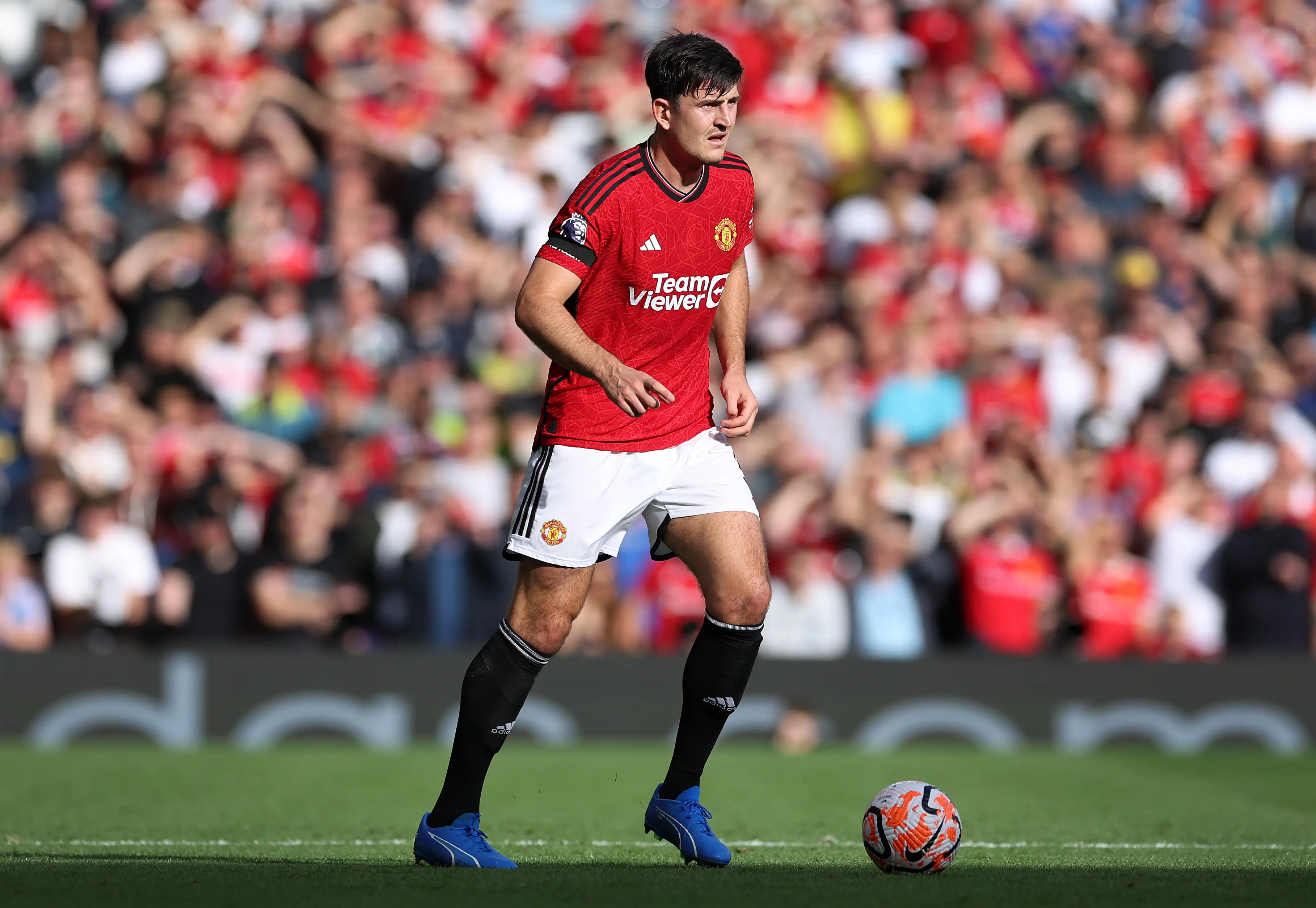 Harry Maguire in action against Brentford. Image: Getty