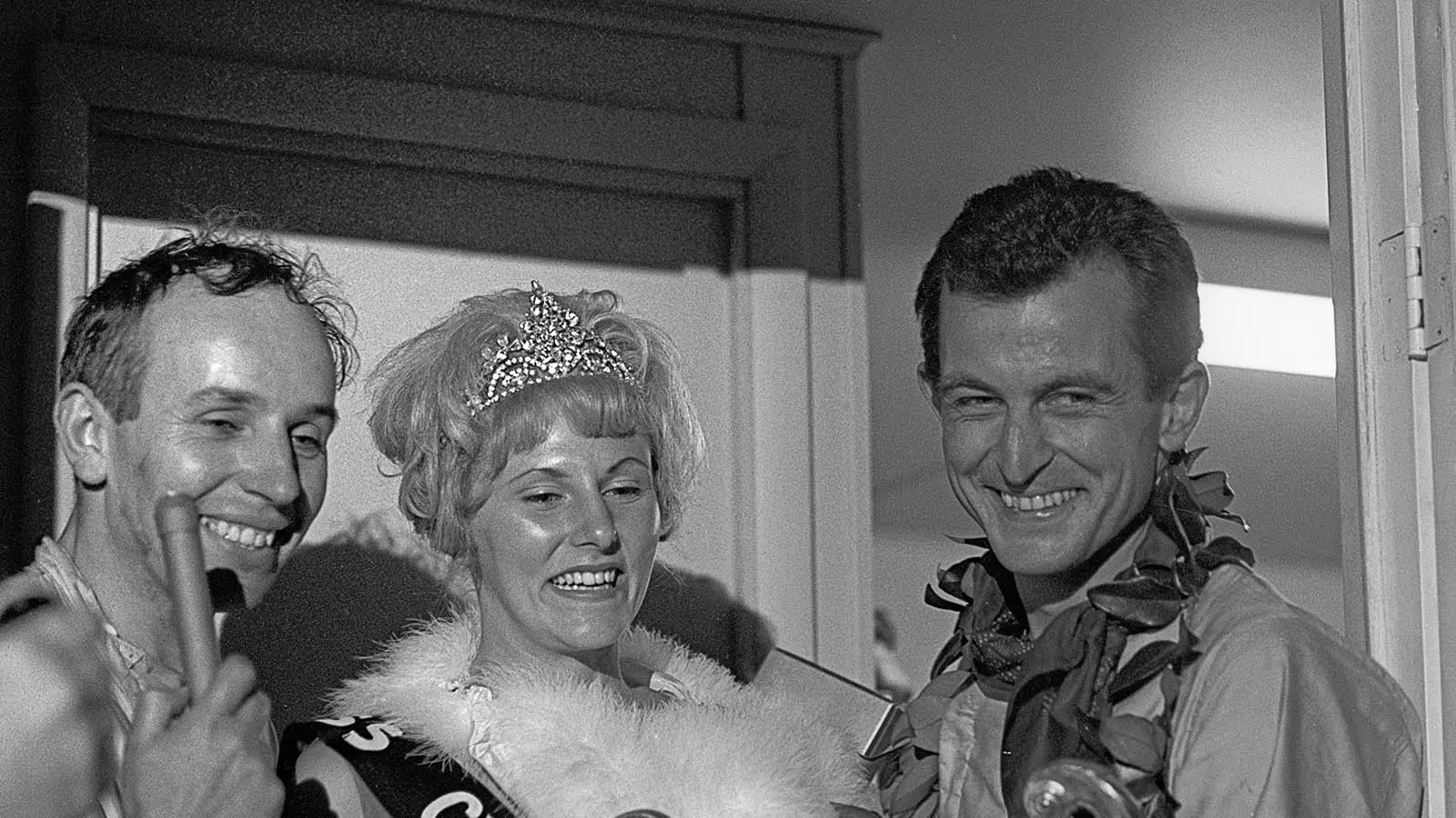 John Surtees (left) and Ludovico Scarfiotti (right) celebrate a race victory in 1963 (Image: Getty)
