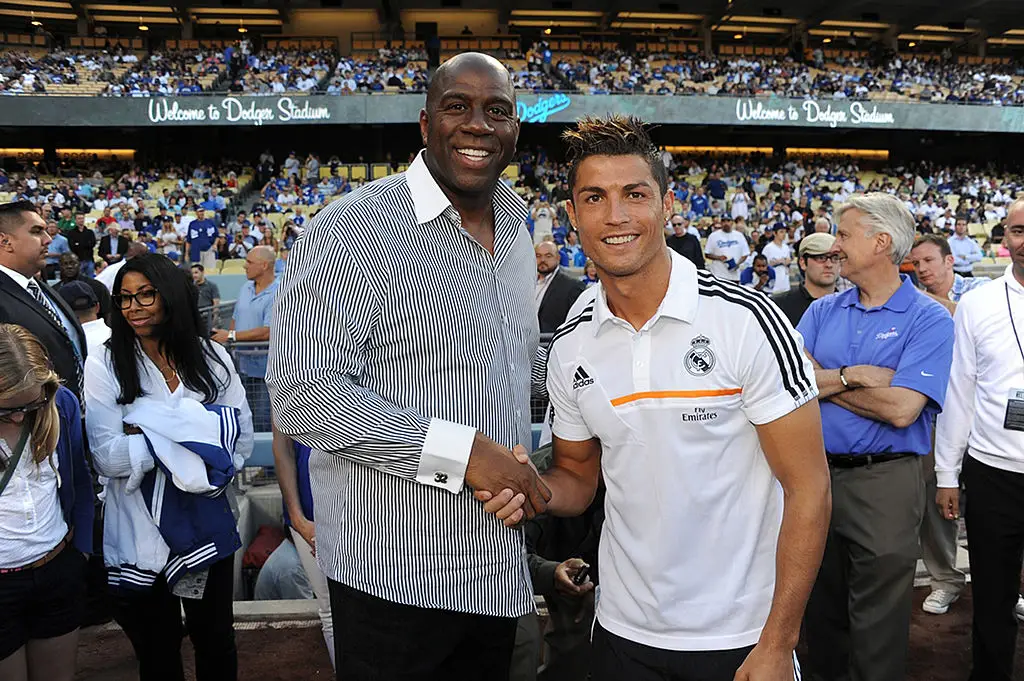 Magic Johnson and Real Madrid legend Cristiano Ronaldo in July 2013 (Credit:Getty)