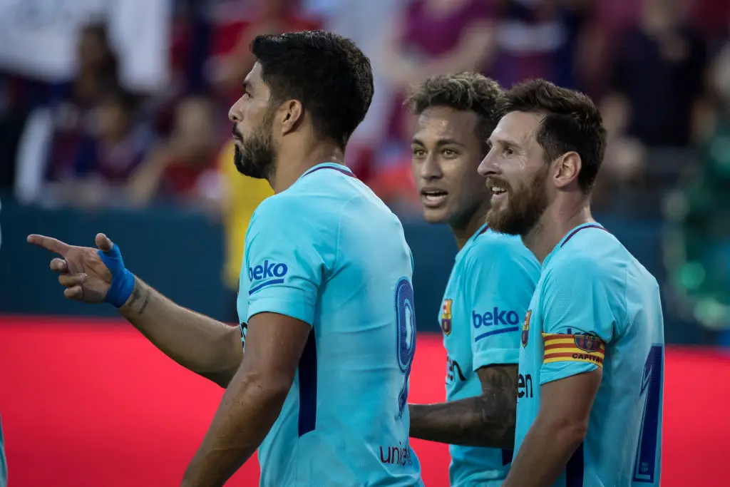 Luis Suarez, Lionel Messi and Neymar pictured in action at Barcelona -