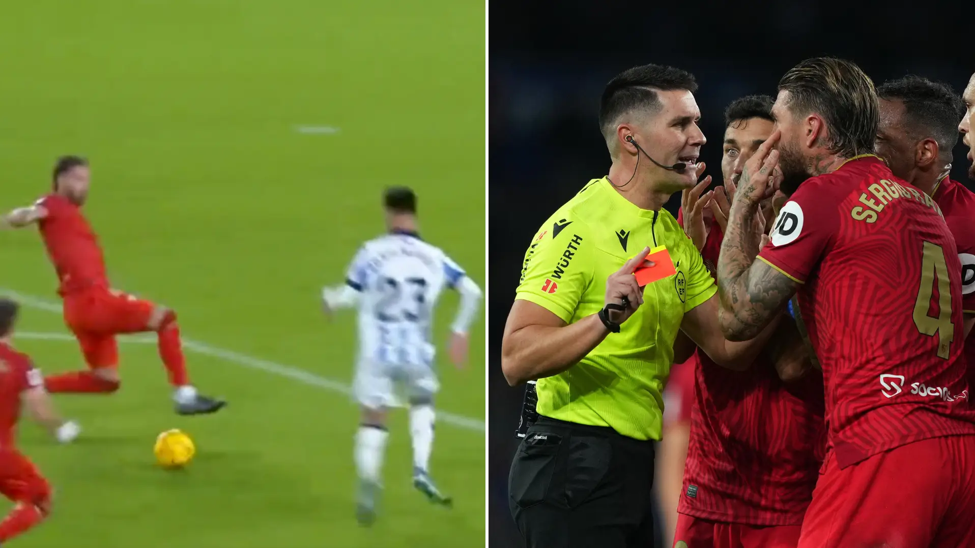 Wild scenes as Sergio Ramos receives 'two red cards' against Real Sociedad
