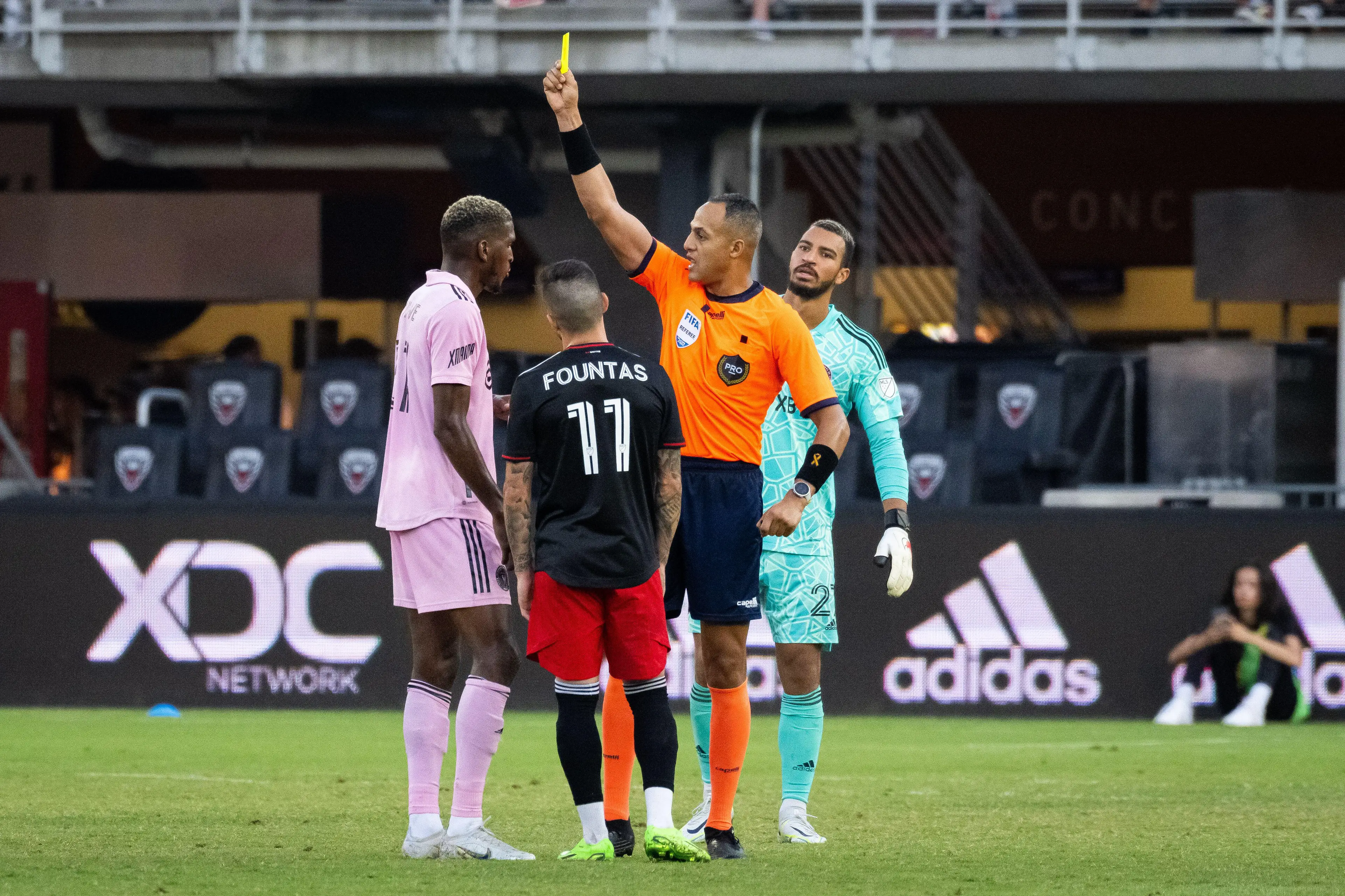 Fountas was booked by the referee before being substituted by Wayne Rooney (Image: Alamy)