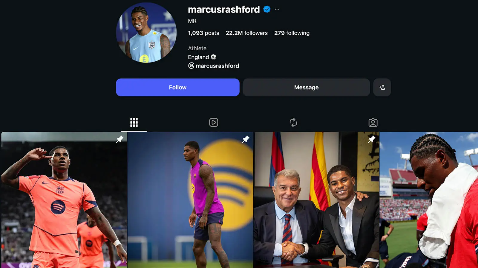 Marcus Rashford's Instagram bio (Image: Instagram/@marcusrashford)