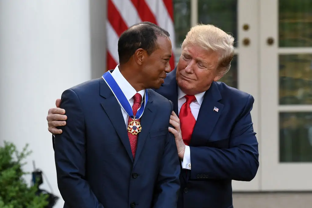 Woods and Trump have a close relationship. (Image: SAUL LOEB/AFP via Getty Images)