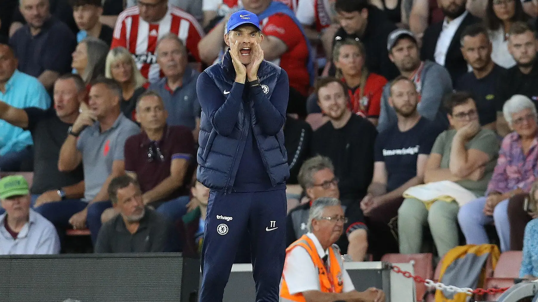 Thomas Tuchel shouting instructions against Southampton. (Alamy)