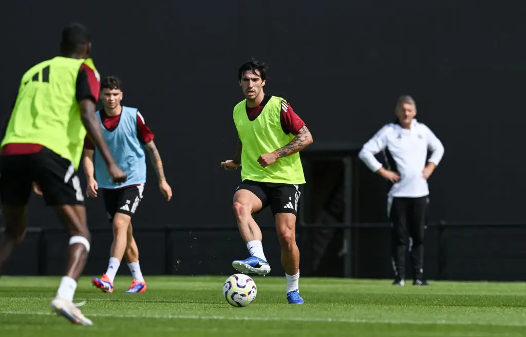 Newcastle midfielder Sandro Tonali pictured in pre-season training -