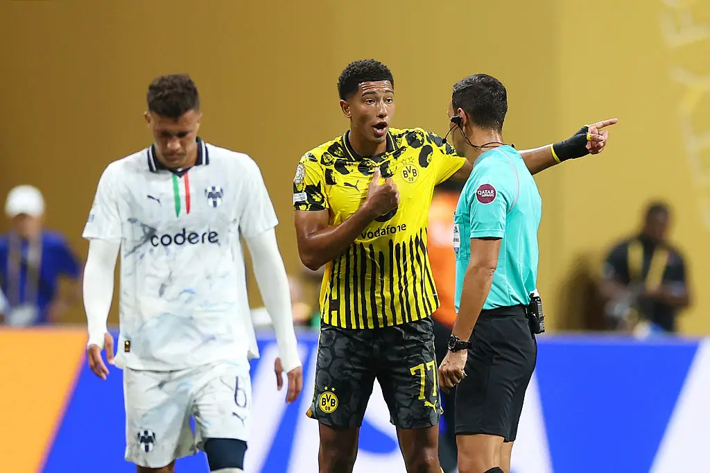 Jobe Bellingham received a yellow card during Dortmund's match with Monterrey. (Image: Getty)