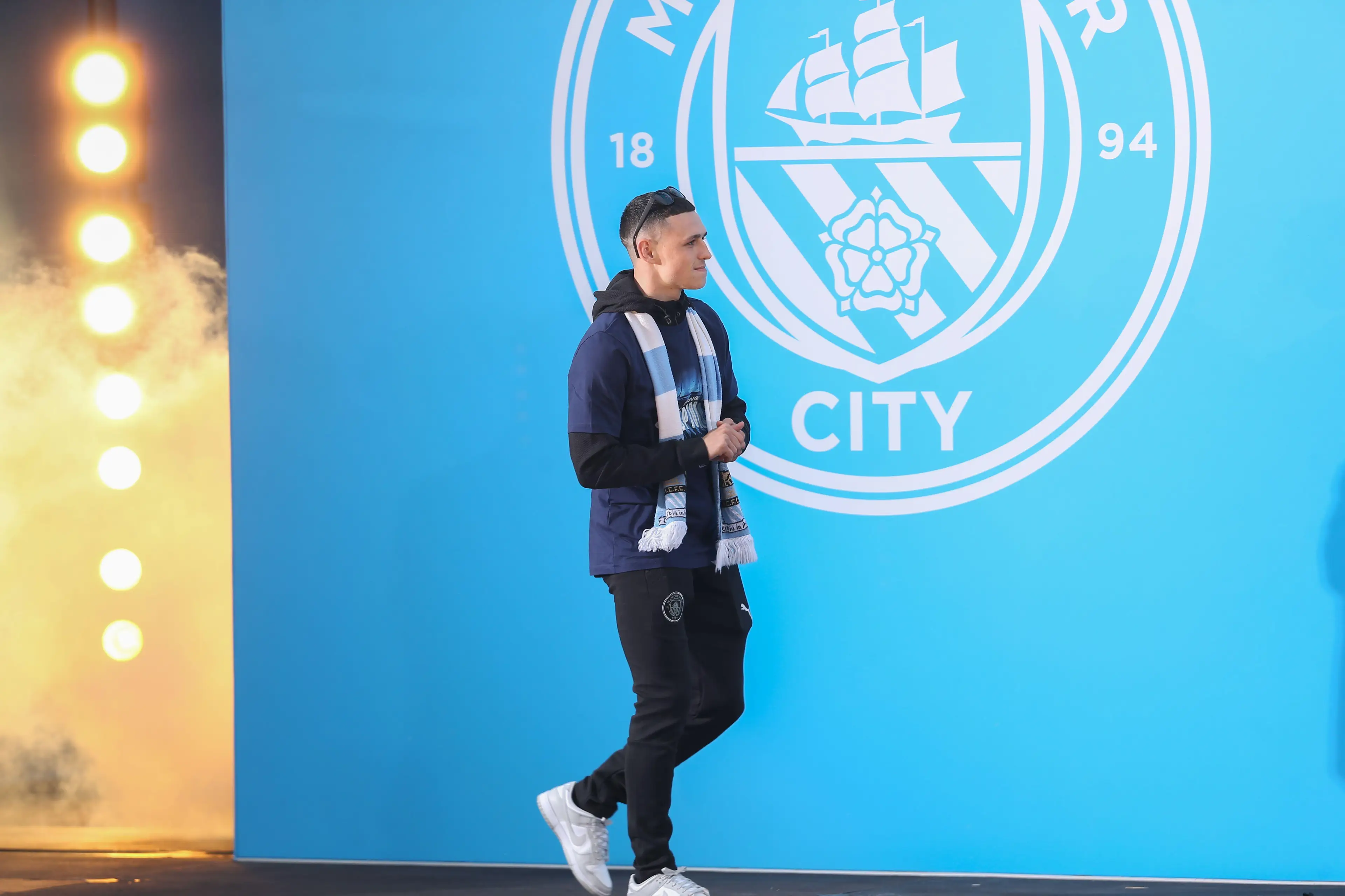 Phil Foden at Manchester City's Premier League title parade. Sharon Dobson / Alamy