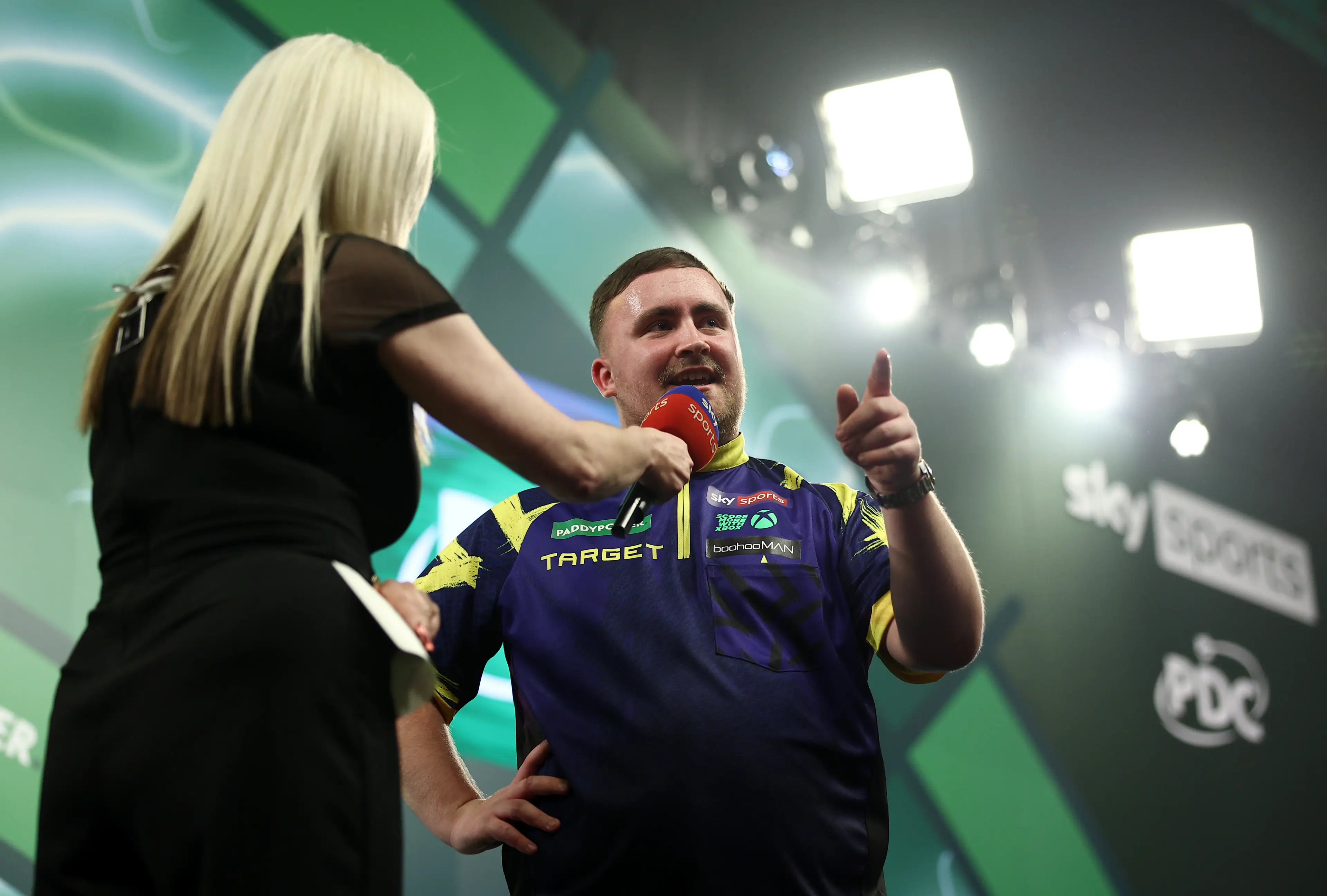 Luke Littler hit out at the Ally Pally crowd after his win over Rob Cross. Image: Getty 