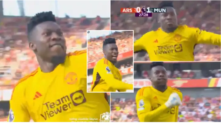 Andre Onana seen celebrating in front of Arsenal fans after Man Utd goal, his joy quickly turned to despair