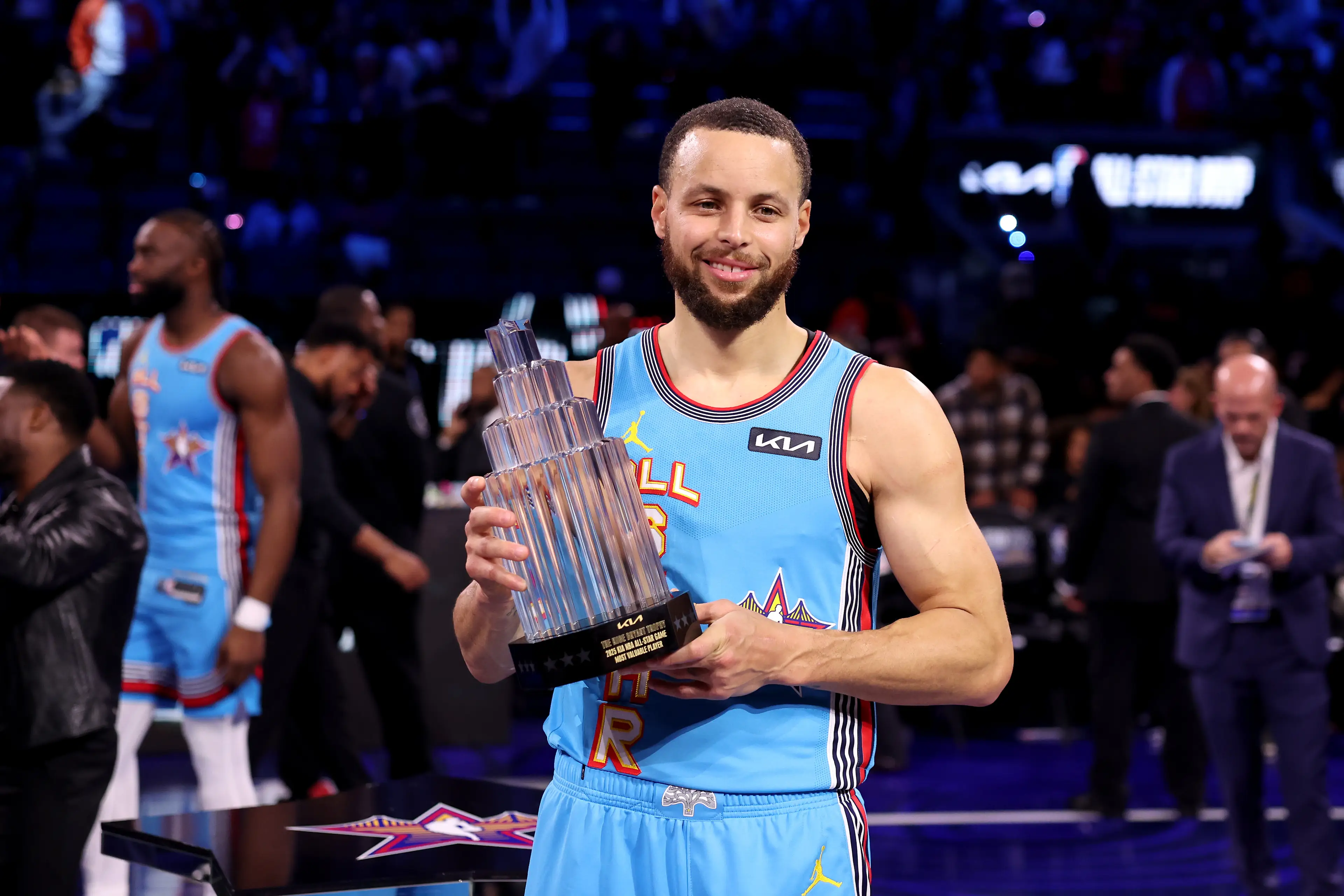 Steph Curry at the NBA All-Star game. Image: Ezra Shaw / Staff via Getty