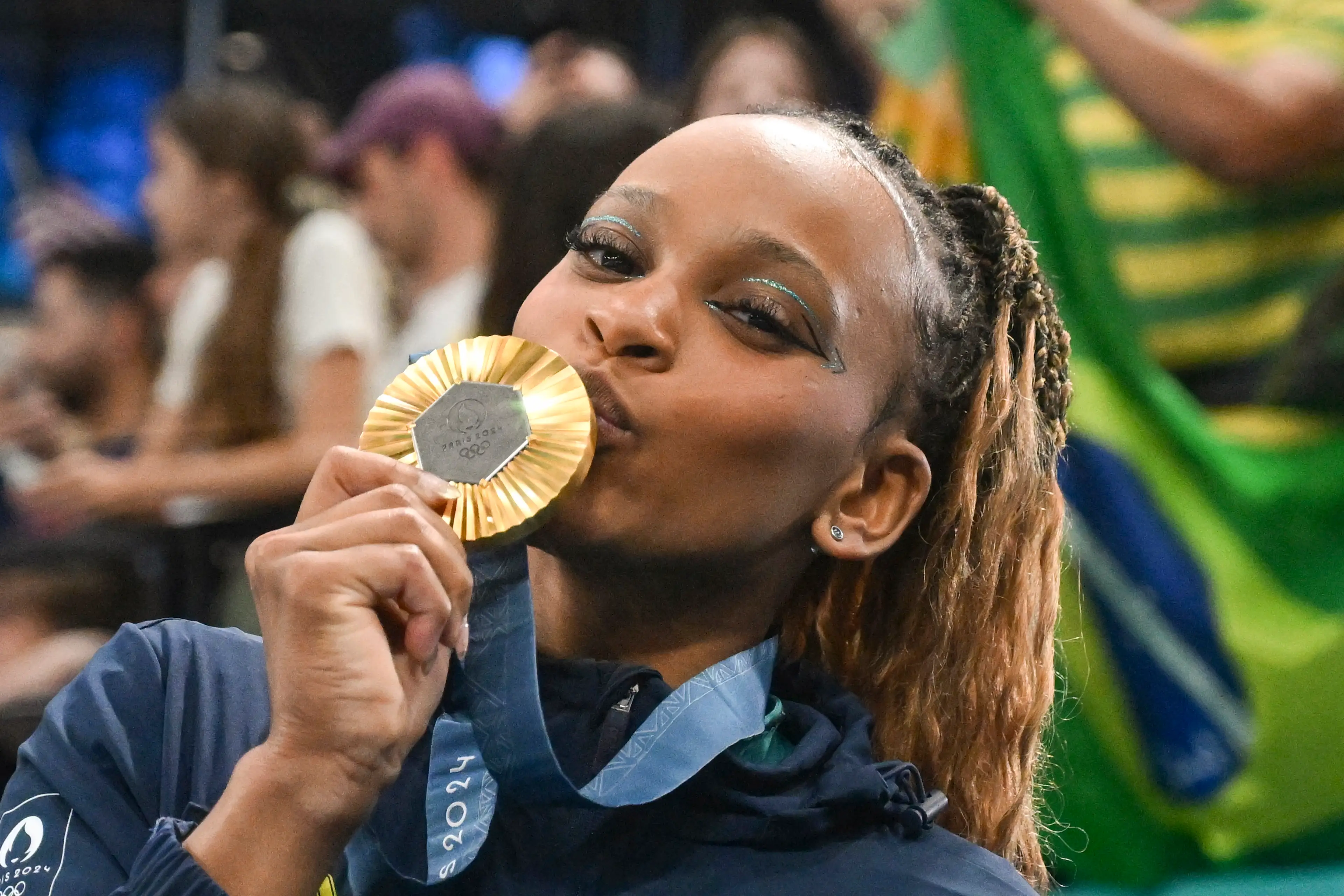 Rebeca Andrade with her gold medal for Brazil