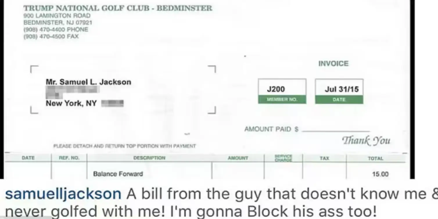 Jackson posted the bill on his Instagram page. Image credit: samuelljackson