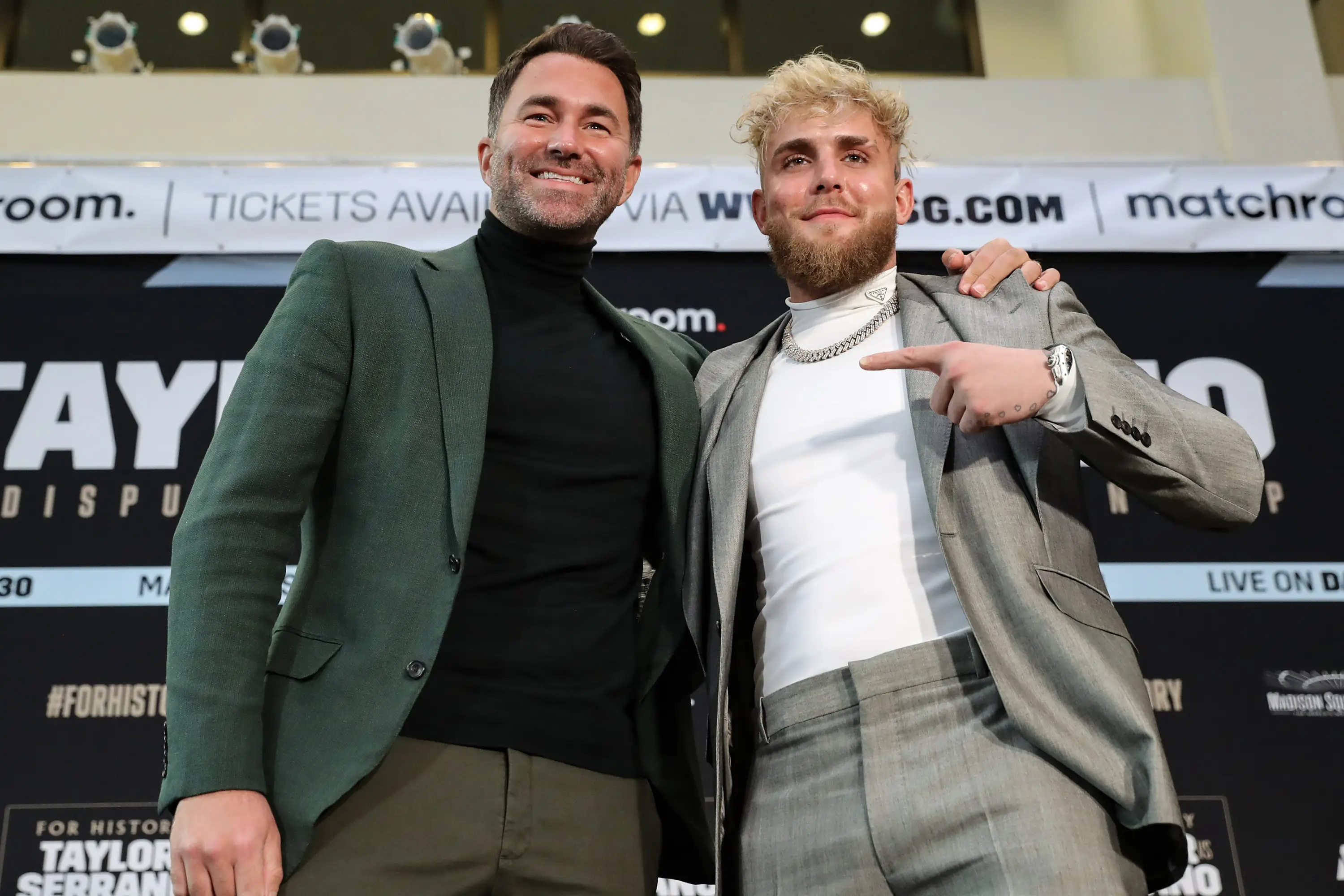 Eddie Hearn is in talks with Jake Paul's team over a fight against Anthony Joshua. Image: Getty 