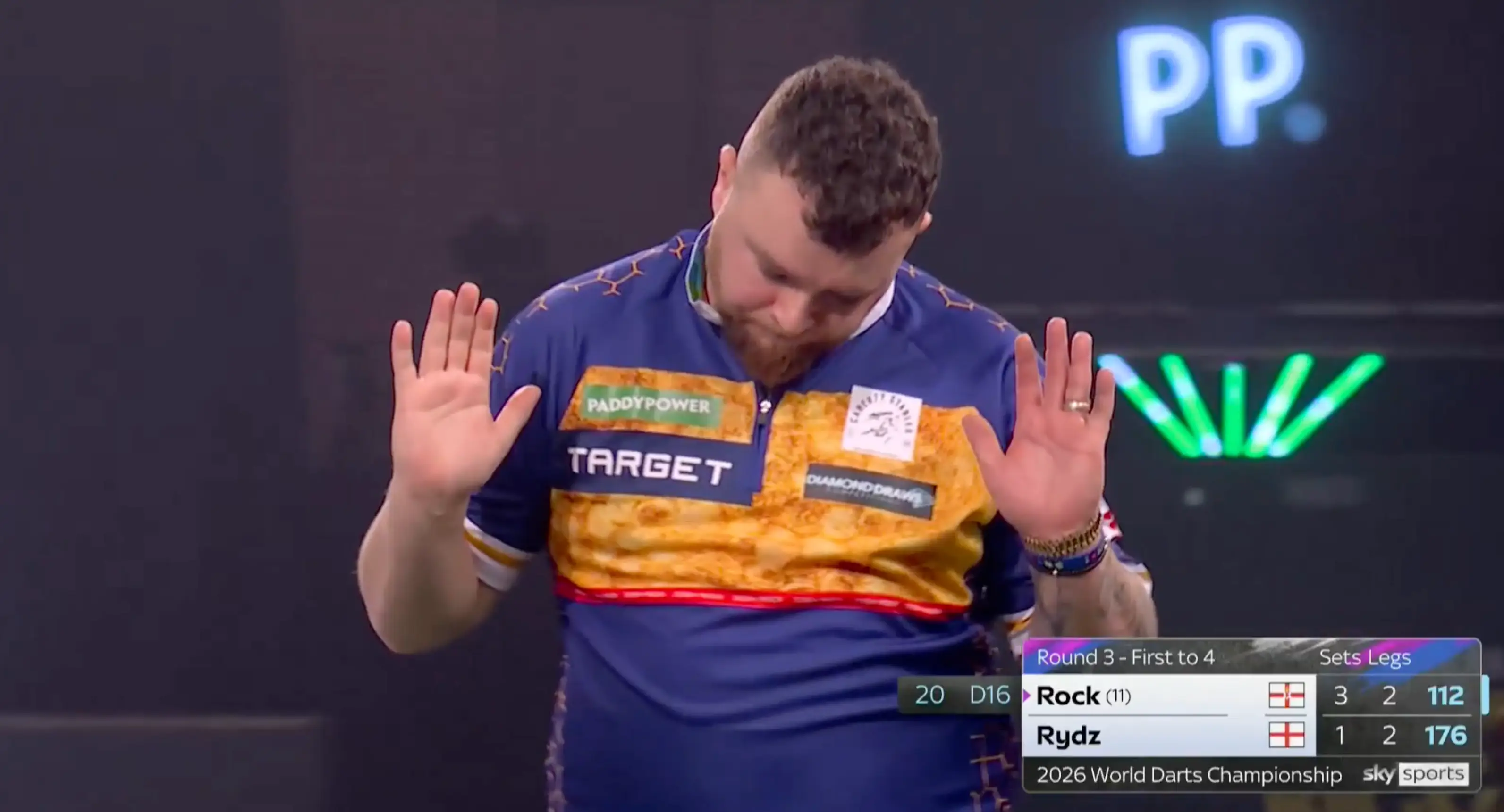 Rock initially refused to celebrate after beating Callan Rydz (Image: Sky Sports)