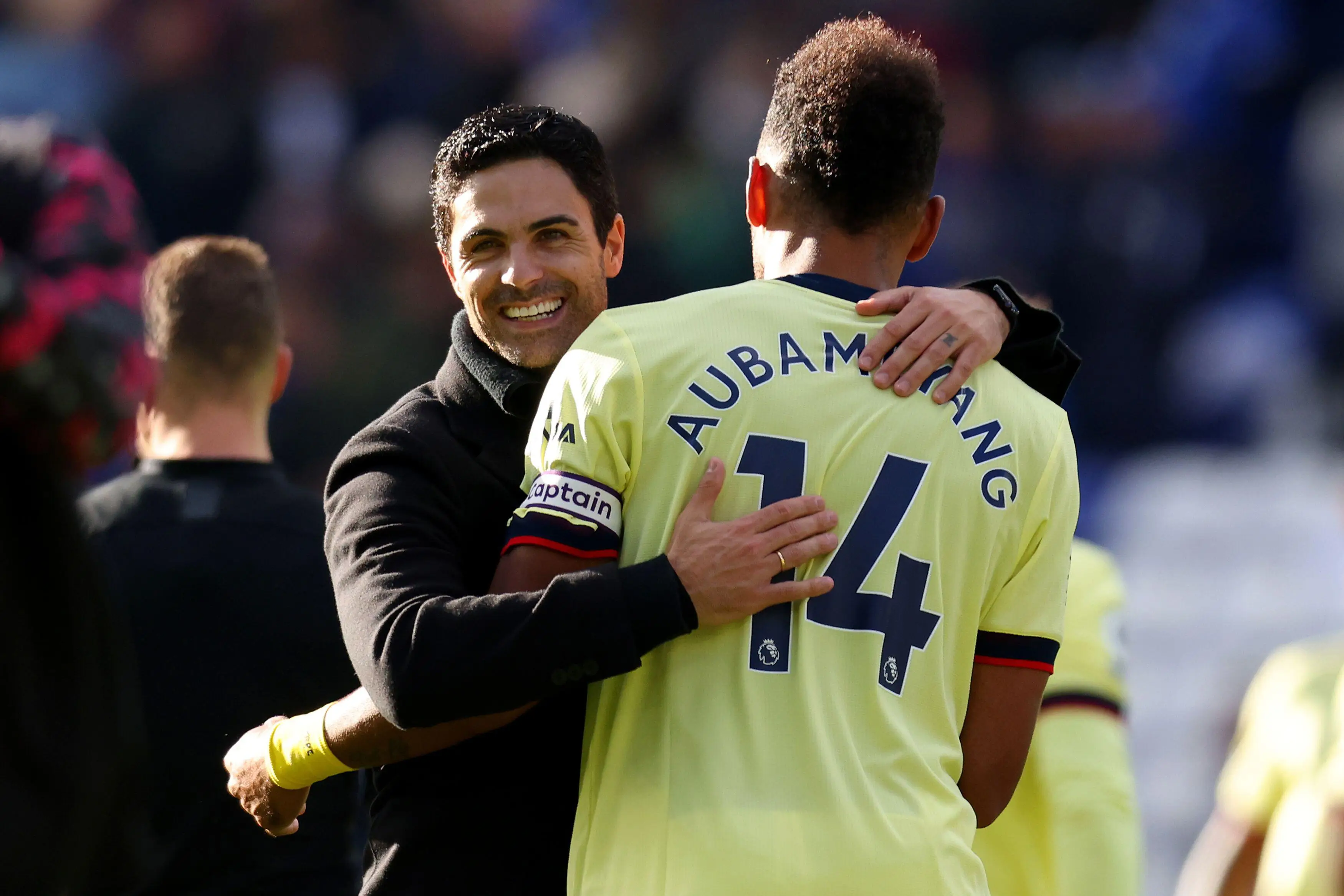 Manager of Arsenal, Mikel Arteta and Pierre-Emerick Aubameyang. (Alamy)