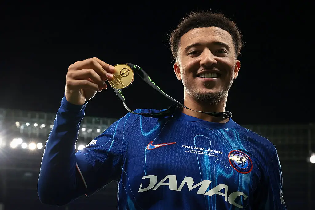 Jadon Sancho won the Conference League with Chelsea last season. (Image: Getty)
