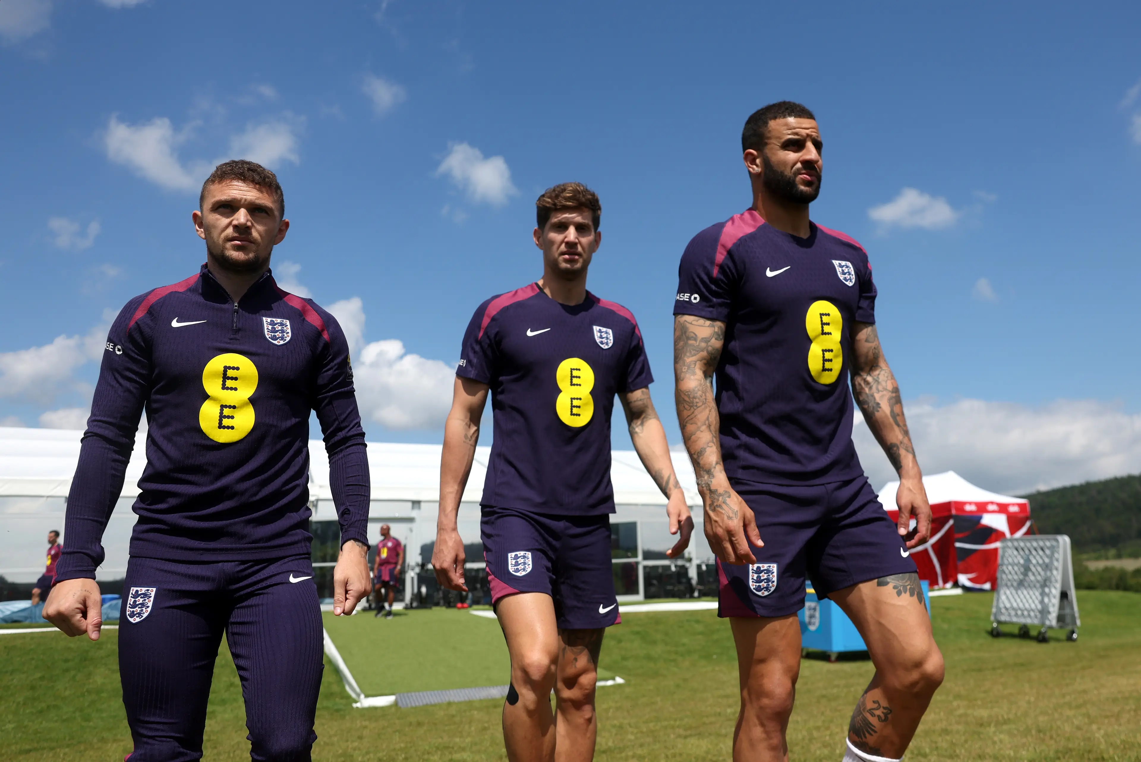 Kieran Trippier and Kyle Walker exchanged words during an England training session. Image: Getty