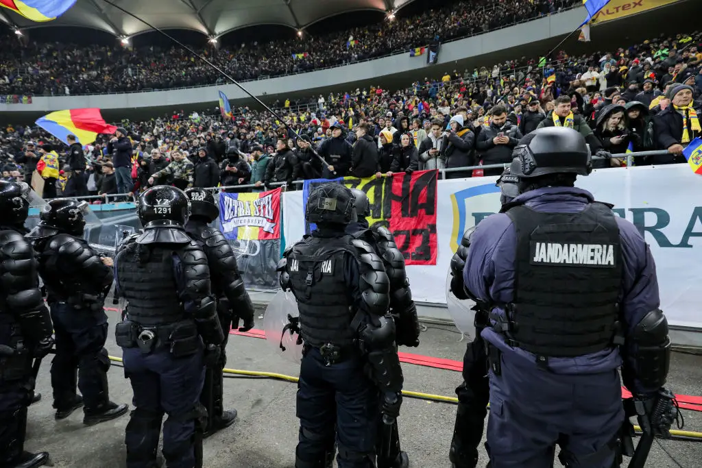 Police intervened after clashes between Kosovo players and Romanian fans were threatened (Image: Getty)
