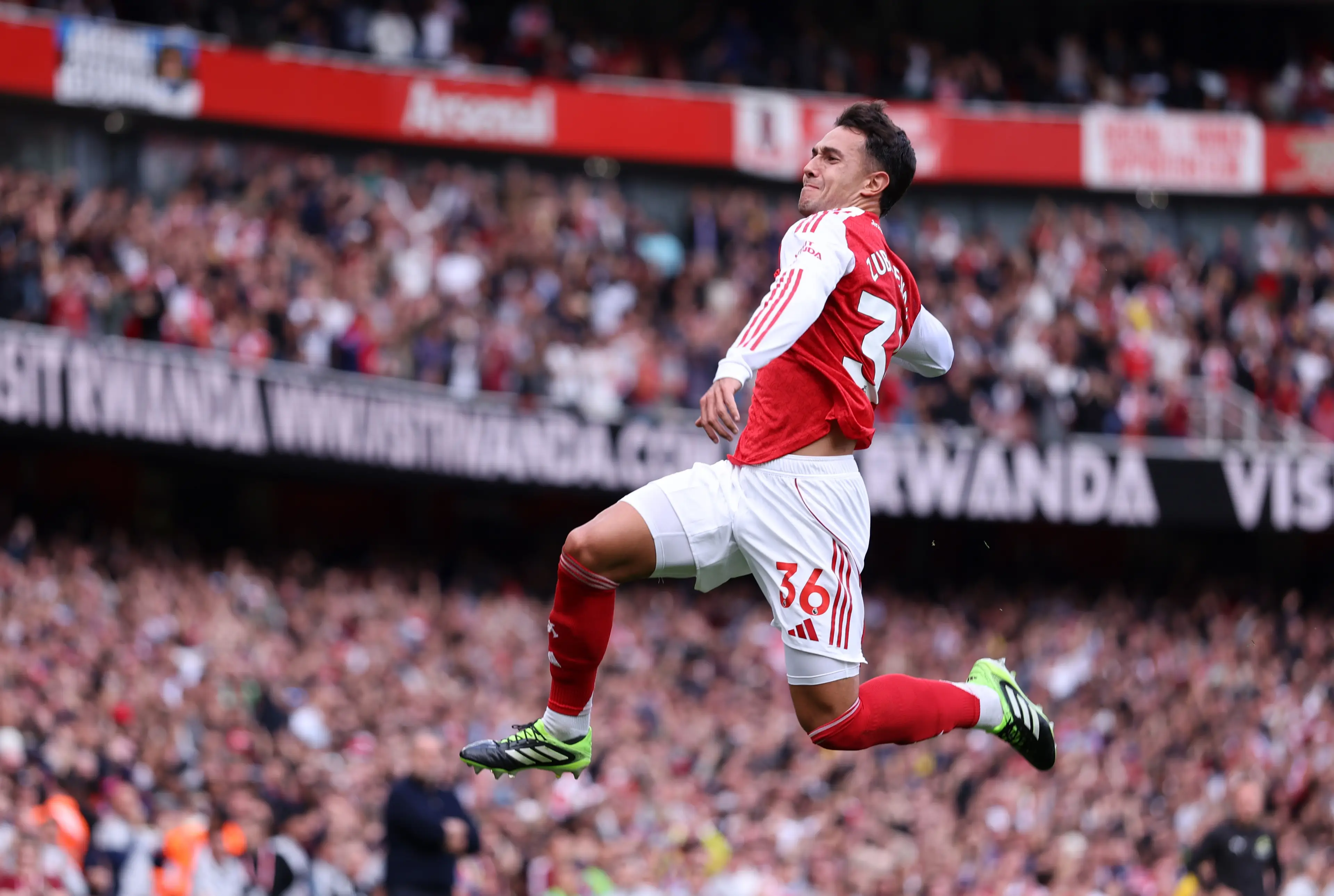 Zubimendi scored his first goals for Arsenal against Nottingham Forest. Image: Getty