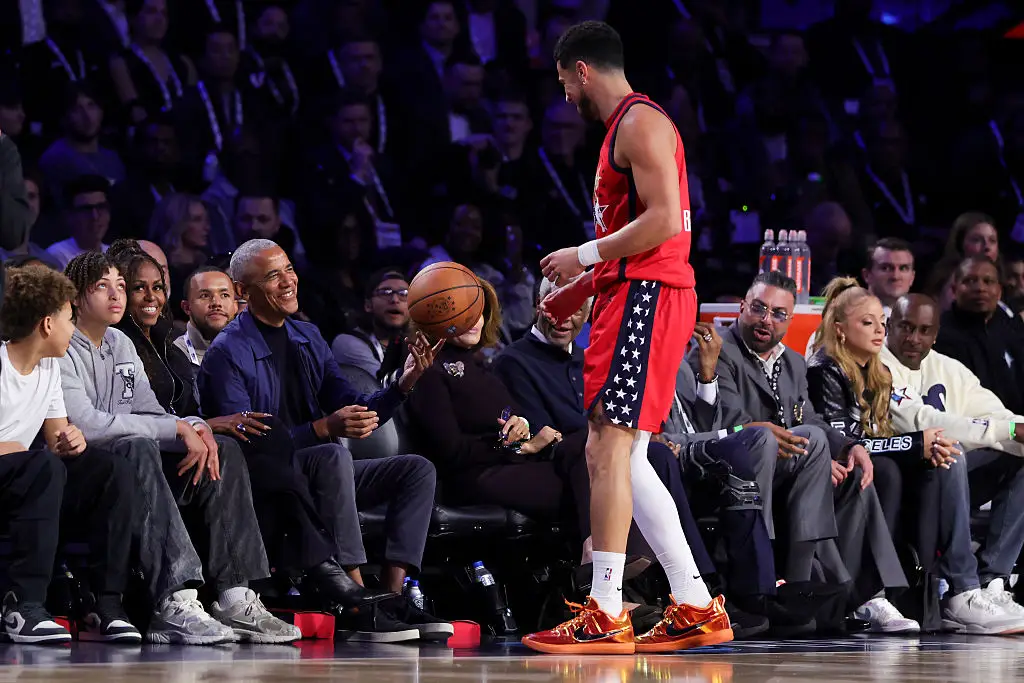 Barack Obama caught the ball at the NBA All-Star Game (Credit:Getty)