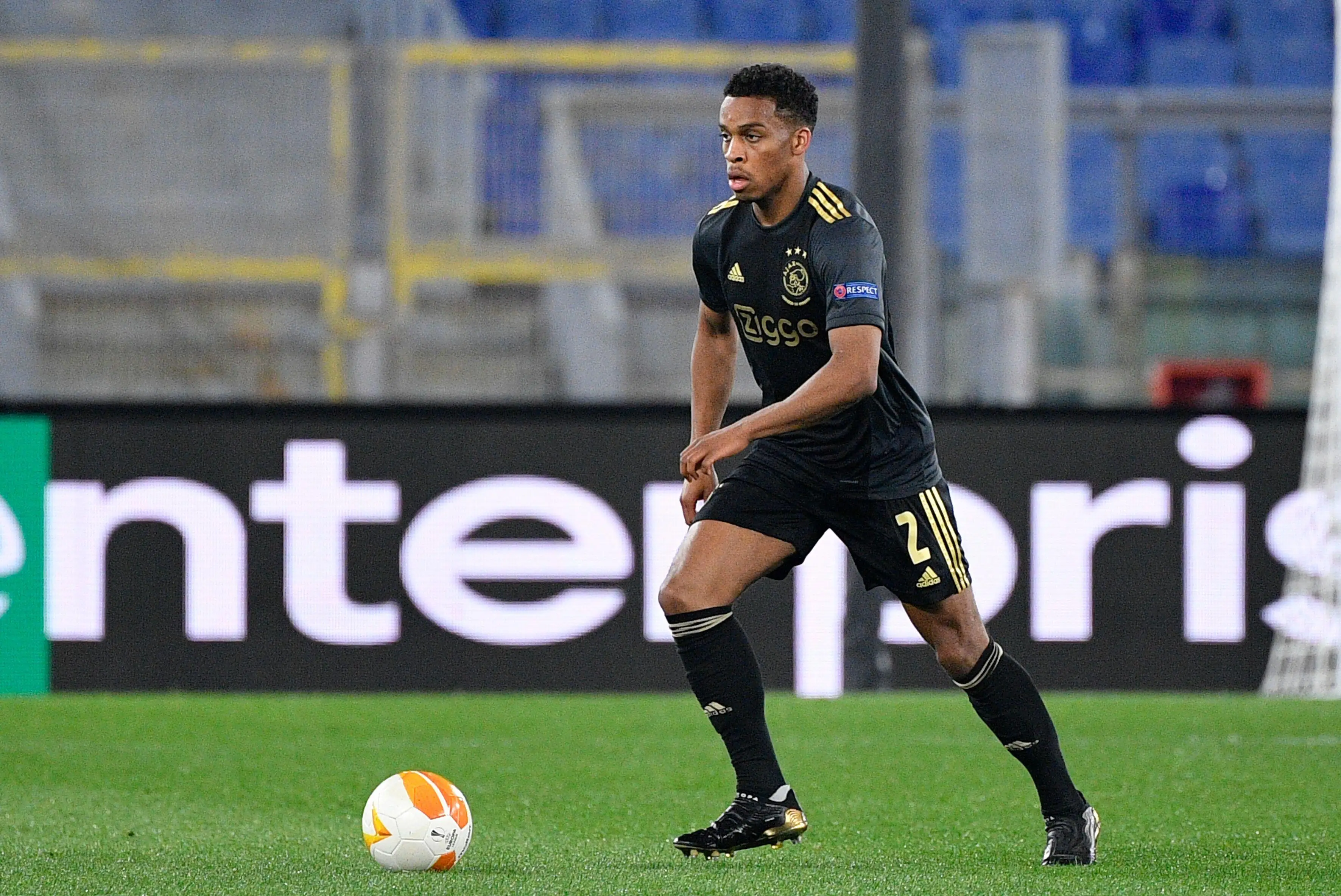 Jurrien Timber of AFC Ajax in action during the UEFA Europa League Quarter Finals football match.