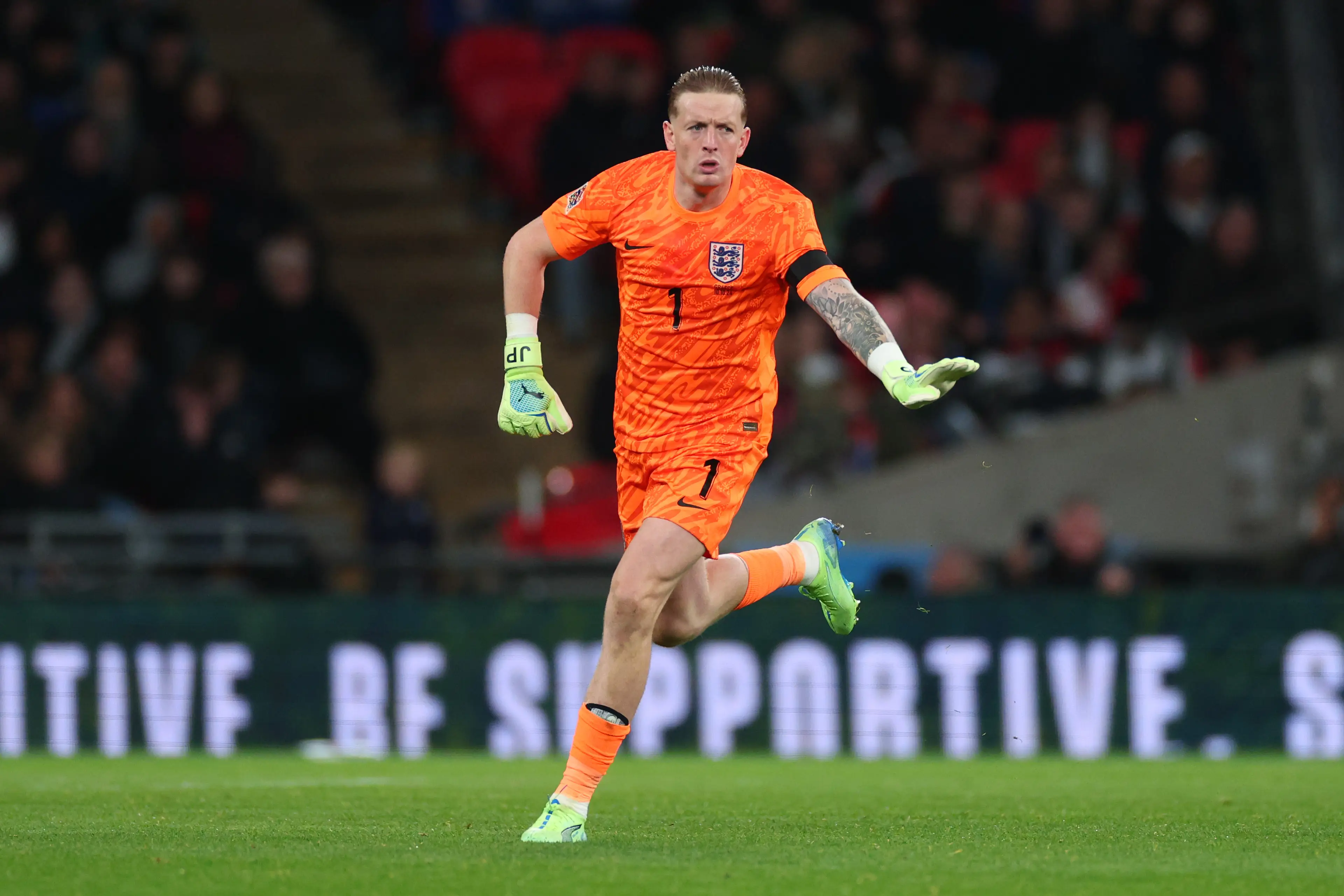 Jordan Pickford in action for England. Image: Getty 
