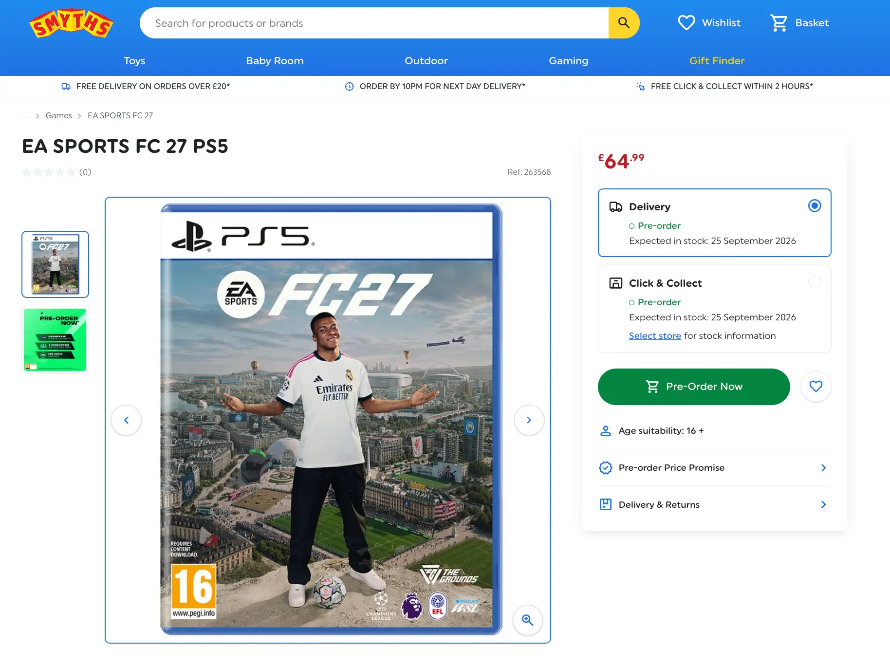 Kylian Mbappe is the EA Sports FC 27 cover star. Image credit: Smyths Toys