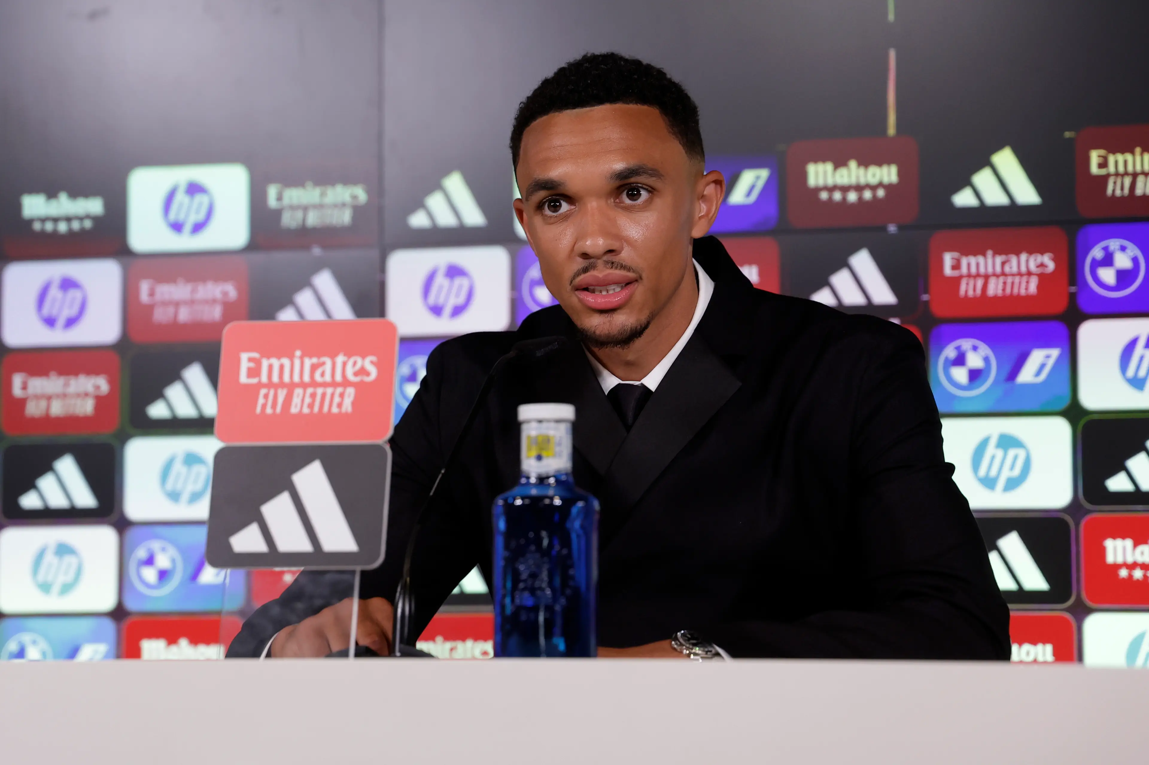 Trent Alexander-Arnold spoke to the press during his Real Madrid unveiling. Image: Getty 
