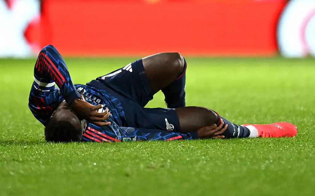 Arsenal fans were concerned after Saka appeared to go down injured during the match. (Image: Stuart MacFarlane/Arsenal FC via Getty Images)