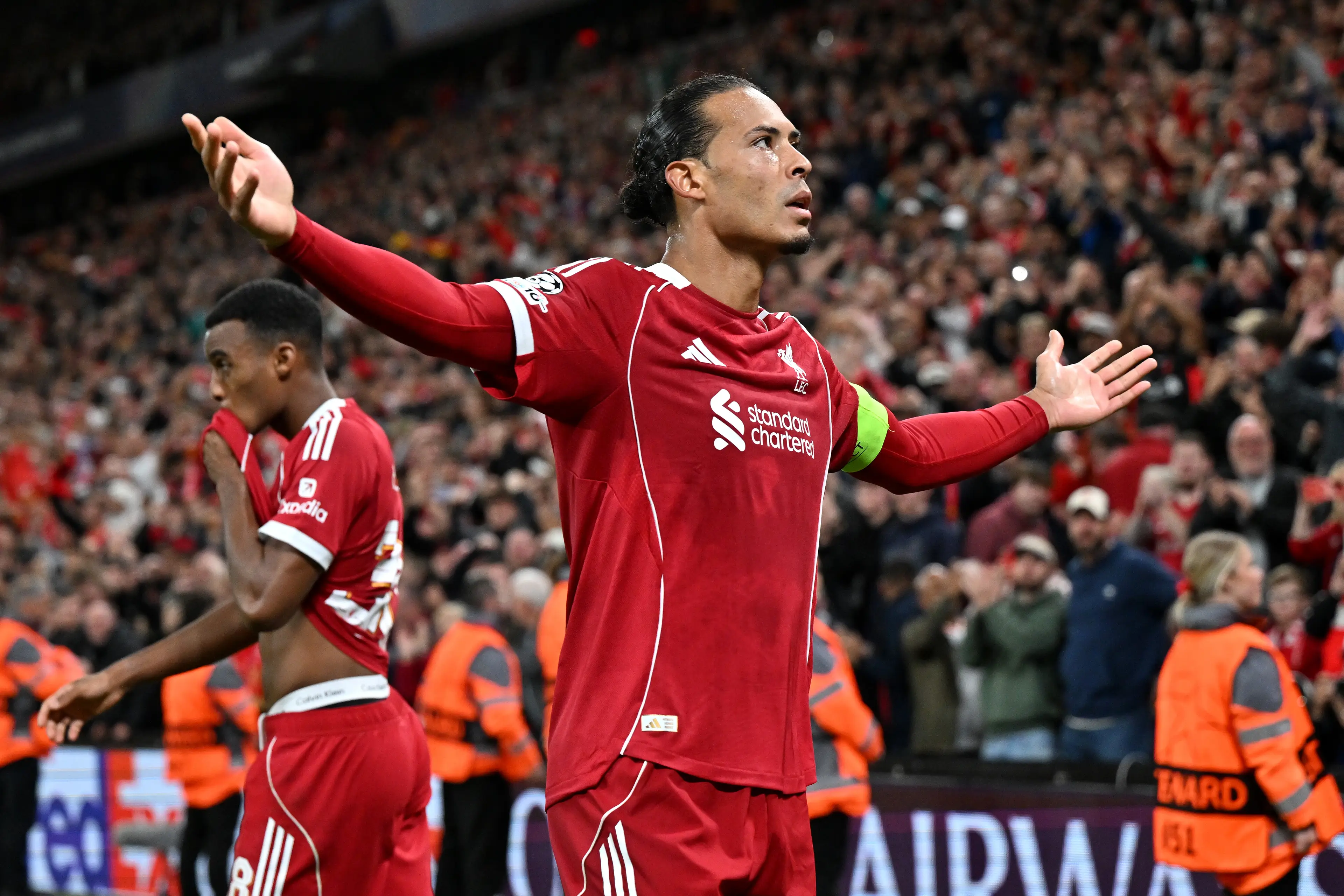 Van Dijk celebrates scoring the winner. Image credit: Getty