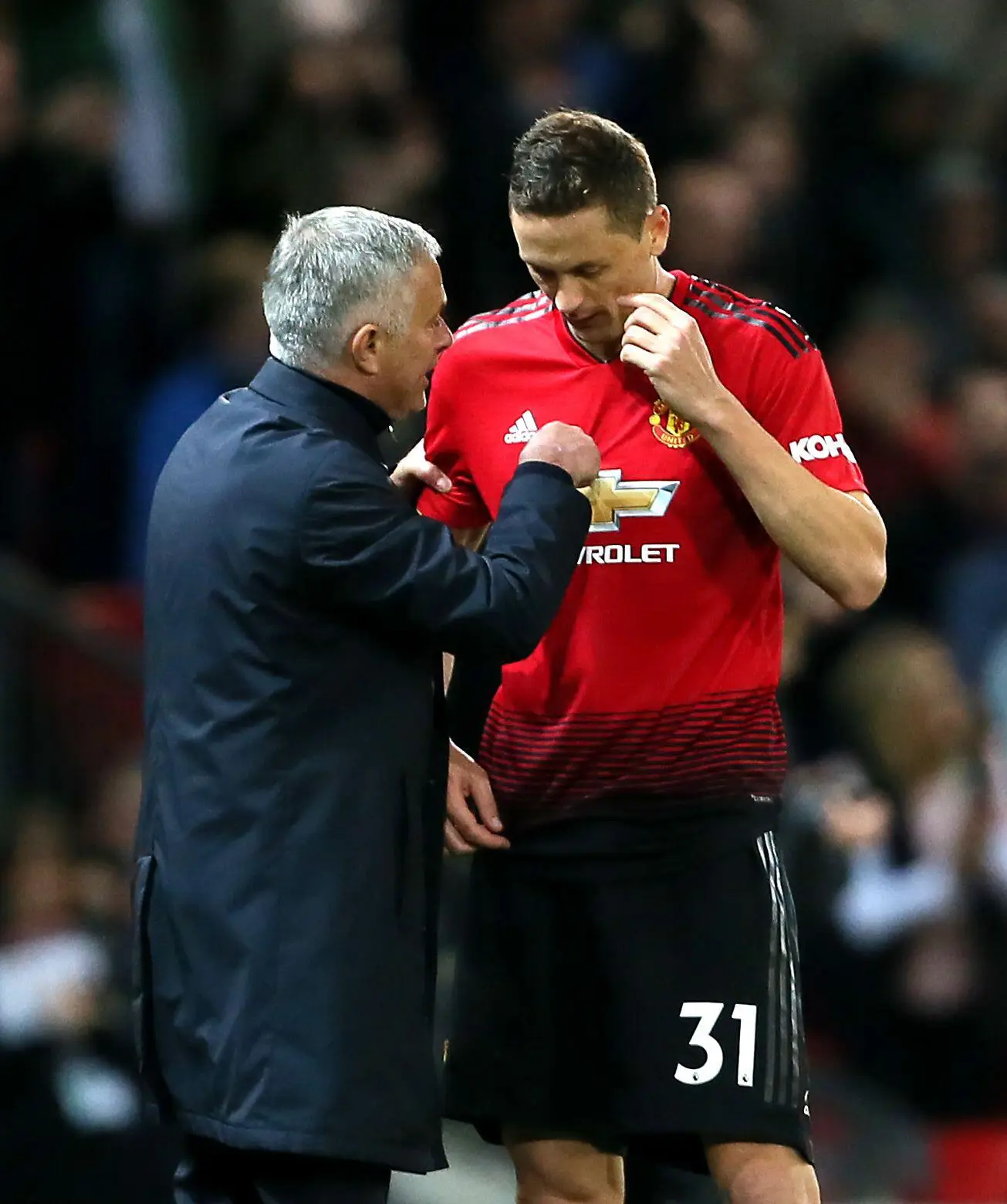 Jose Mourinho and Nemanja Matic at Manchester United. (Alamy)