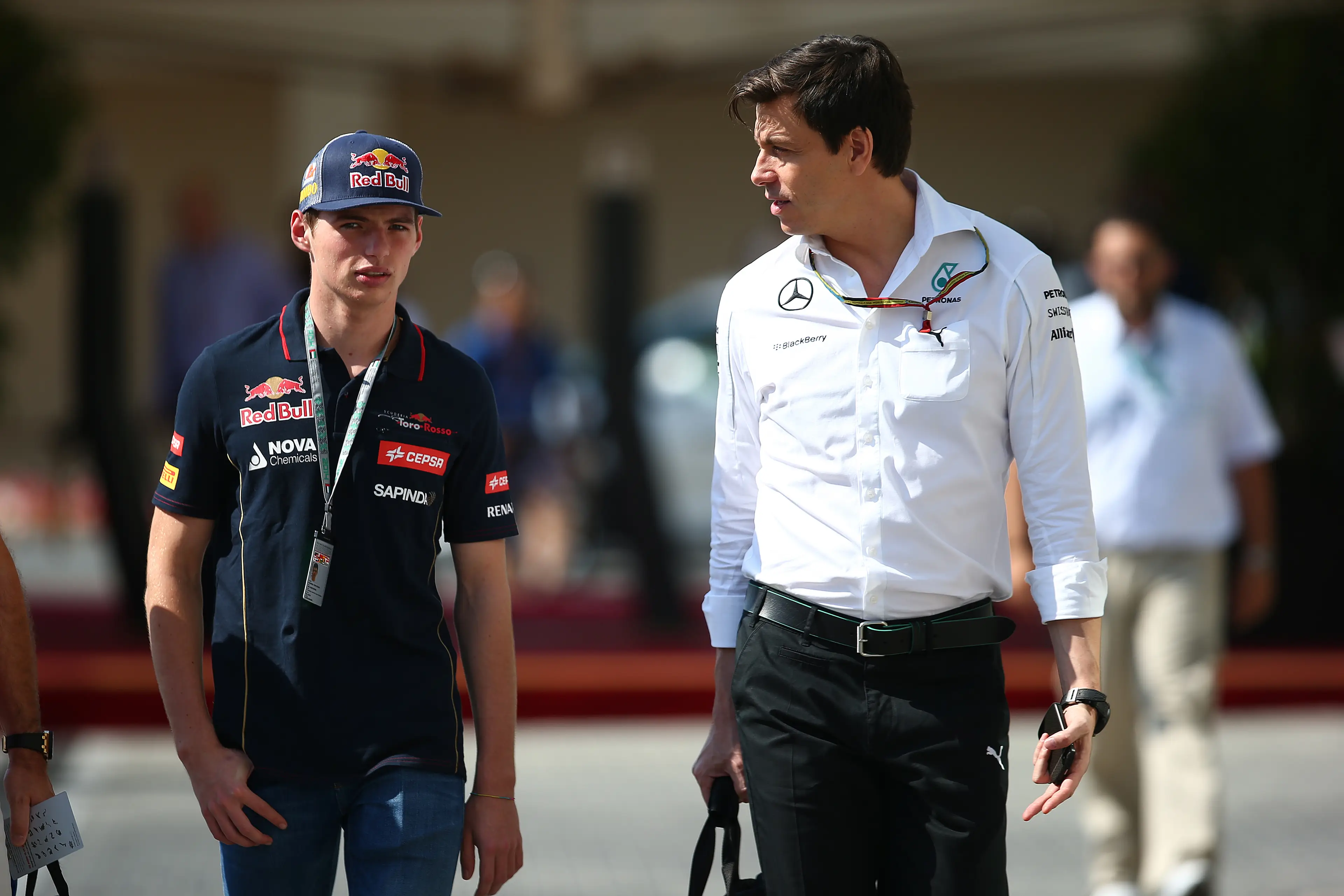 Max Verstappen with Toto Wolff. Image: Mark Thompson / Staff via Getty