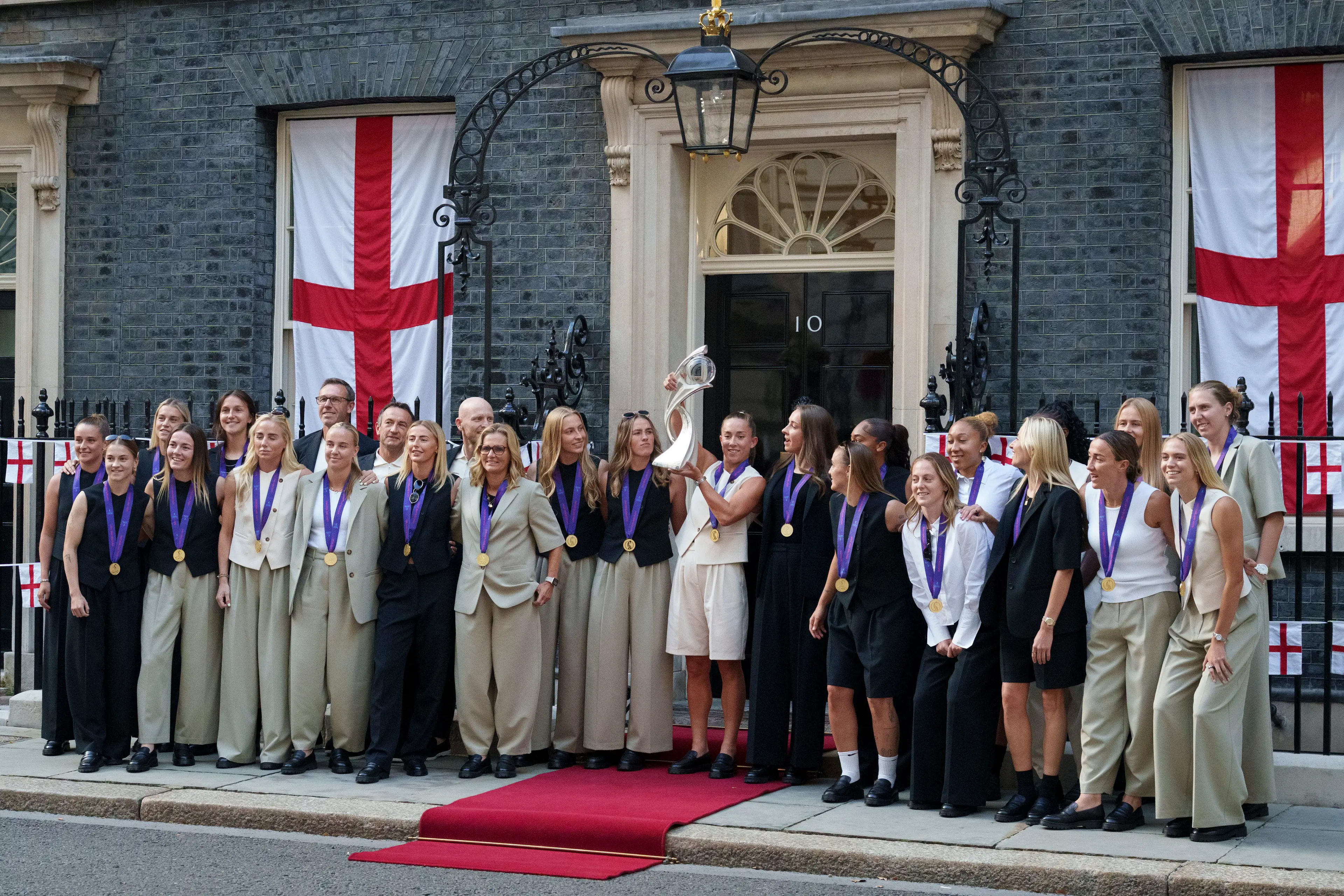 The England squad celebrated their Euros victory at 10 Downing Street. Image: Getty 