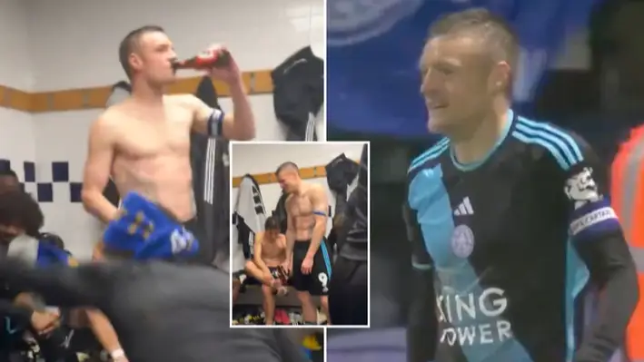Jamie Vardy appears to tell Leicester City player he's 'done f*** all this season' during Championship title celebrations