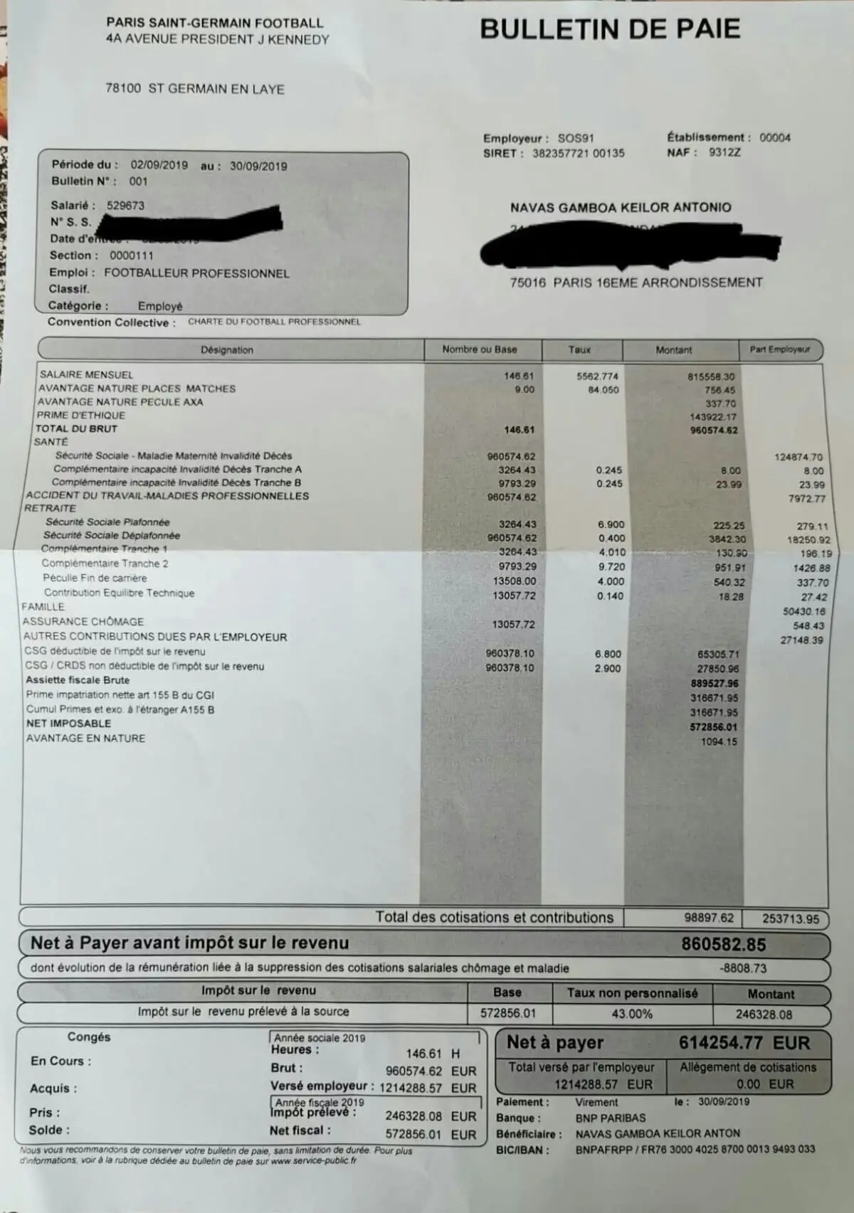 Keylor Navas' payslip was allegedly leaked (Ficanas, via X)