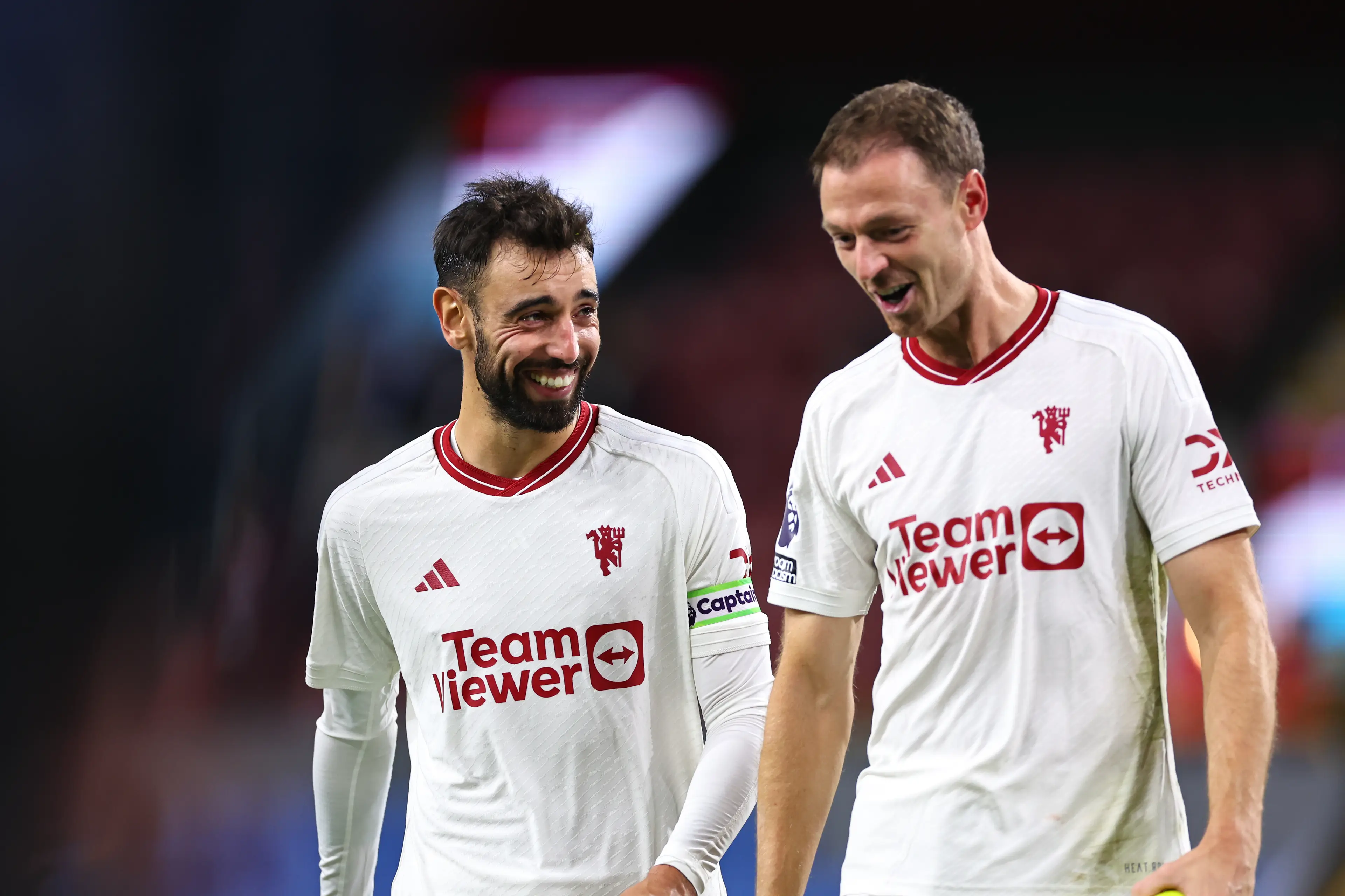 Manchester United's Bruno Fernandes and Jonny Evans. (