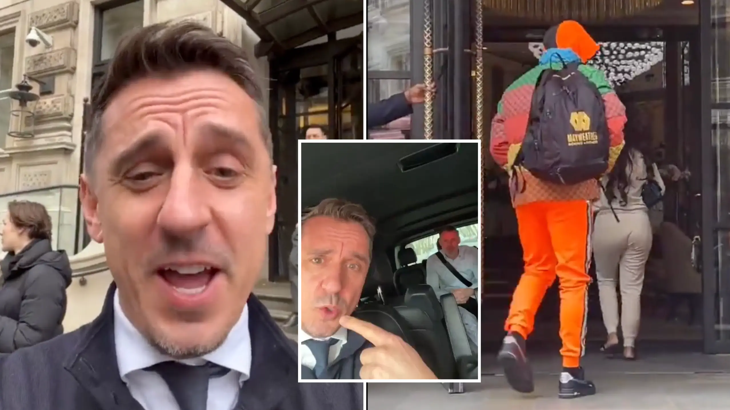 Gary Neville bumped into Floyd Mayweather before the Carabao Cup final in 2023's weirdest crossover