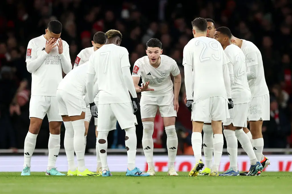 Arsenal players in the all-white kit during a FA Cup tie against Liverpool in January 2024 (Credit:Getty)