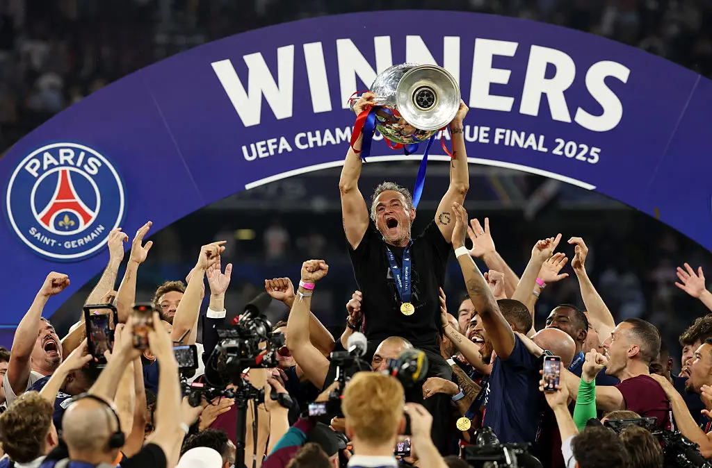 Luis Enrique lifted the 2024/25 Champions League trophy with Paris Saint-Germain. (Image: Getty)