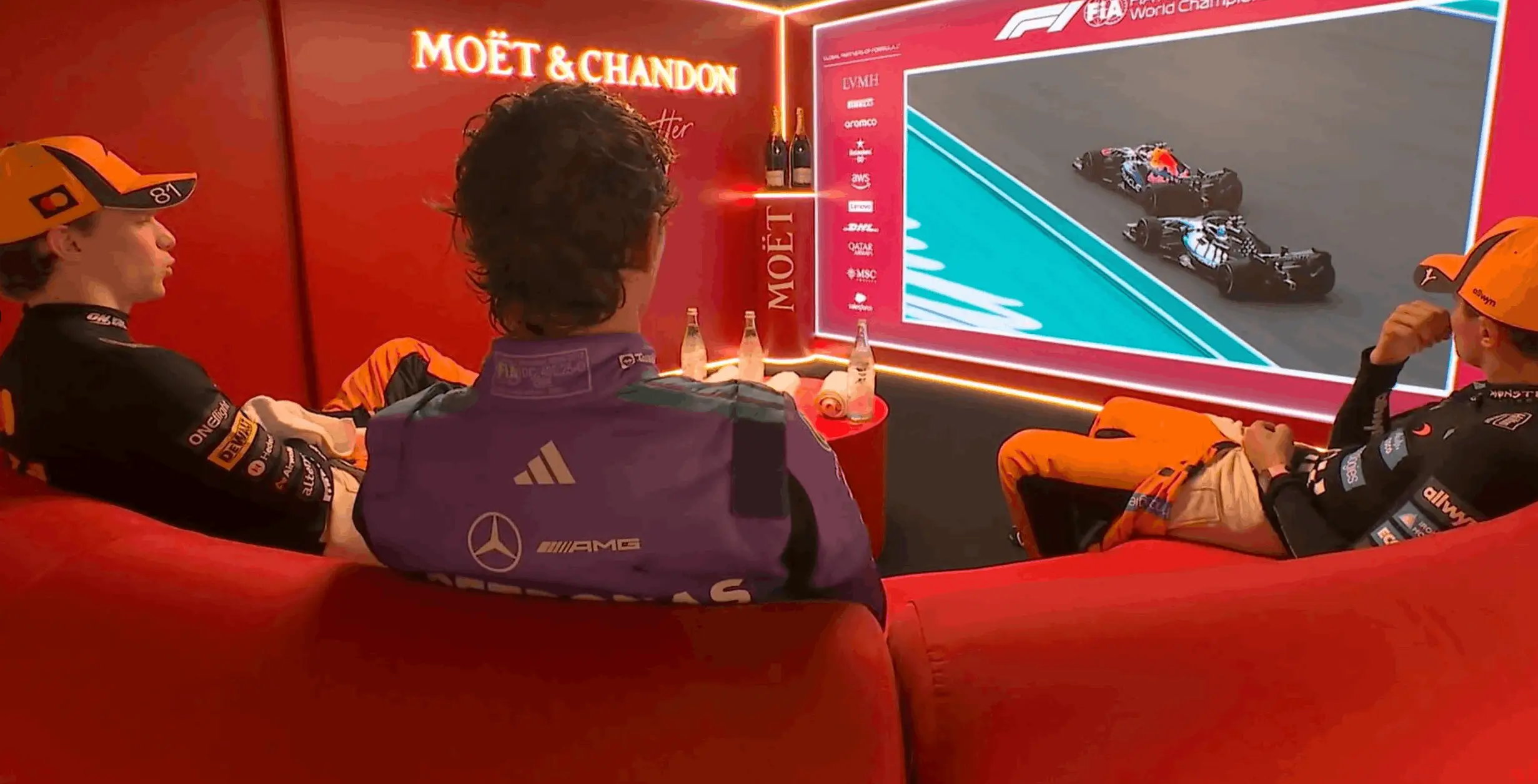 Piastri was in an animated mood in the Miami GP cooldown room (Image: F1TV)