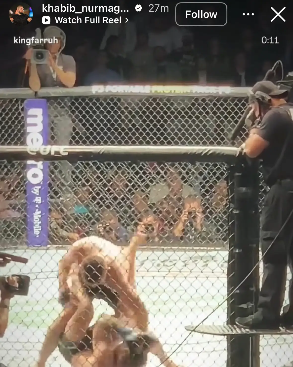 Khabib Nurmagomedov reshared footage of him beating up Conor McGregor on Instagram following their exchange. Image: Getty