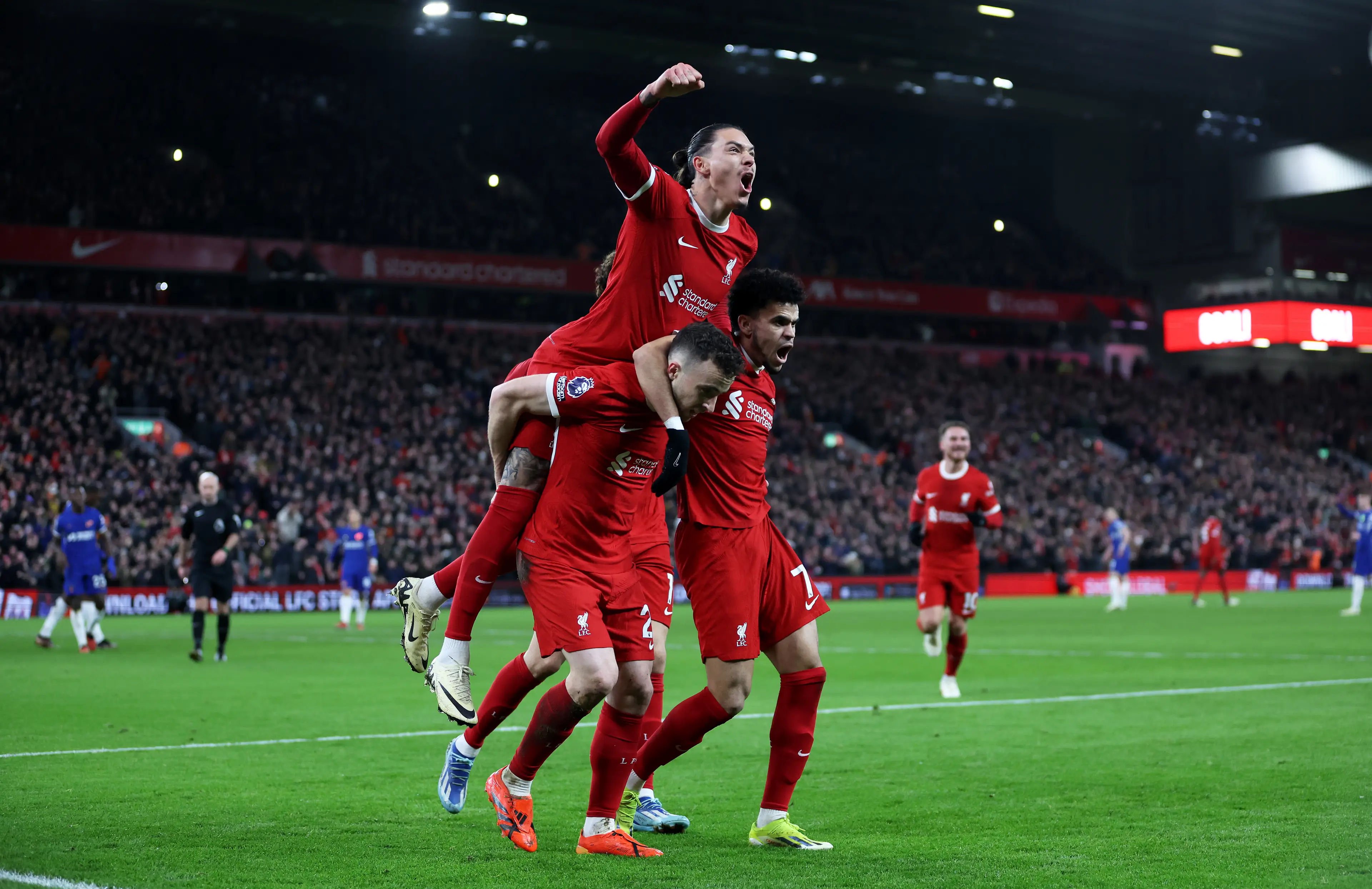 Diogo Jota, Darwin Nunez and Luis Diaz could all leave Liverpool this summer. (Image: Getty)