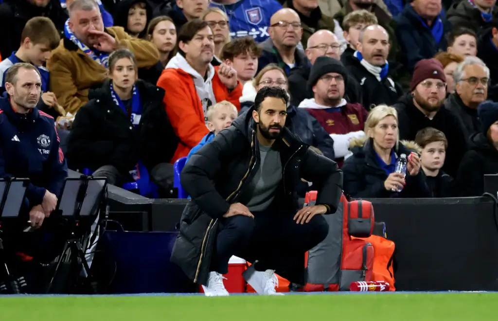 Ruben Amorim watches on from the sideline during Man Utd's 1-1 draw with Ipswich (Image: Getty)