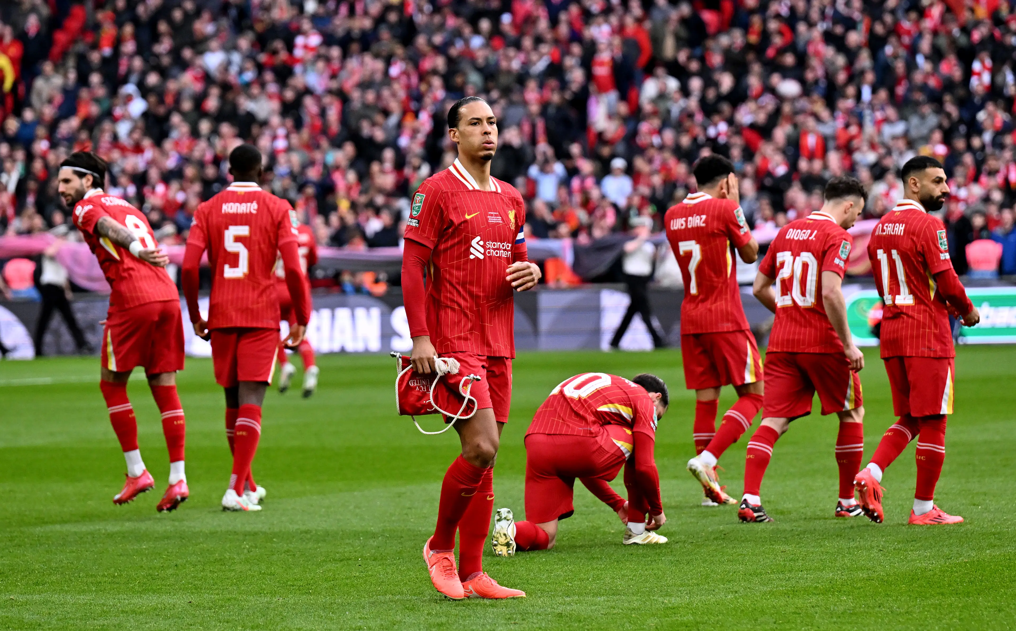 Virgil van Dijk swore in Liverpool's pre-match huddle. Image: Getty